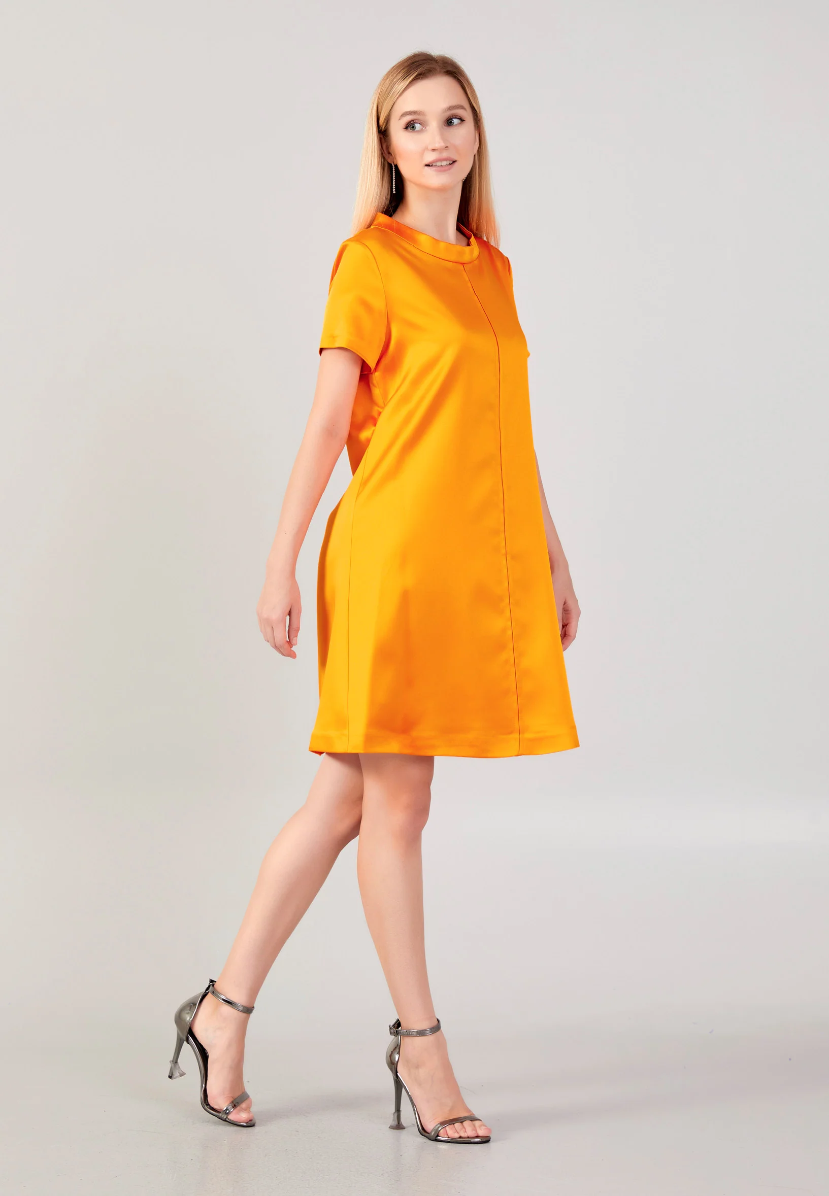 Short Sleeve Mini Satin Column Regular Evening Dress aja3710 - Image 11