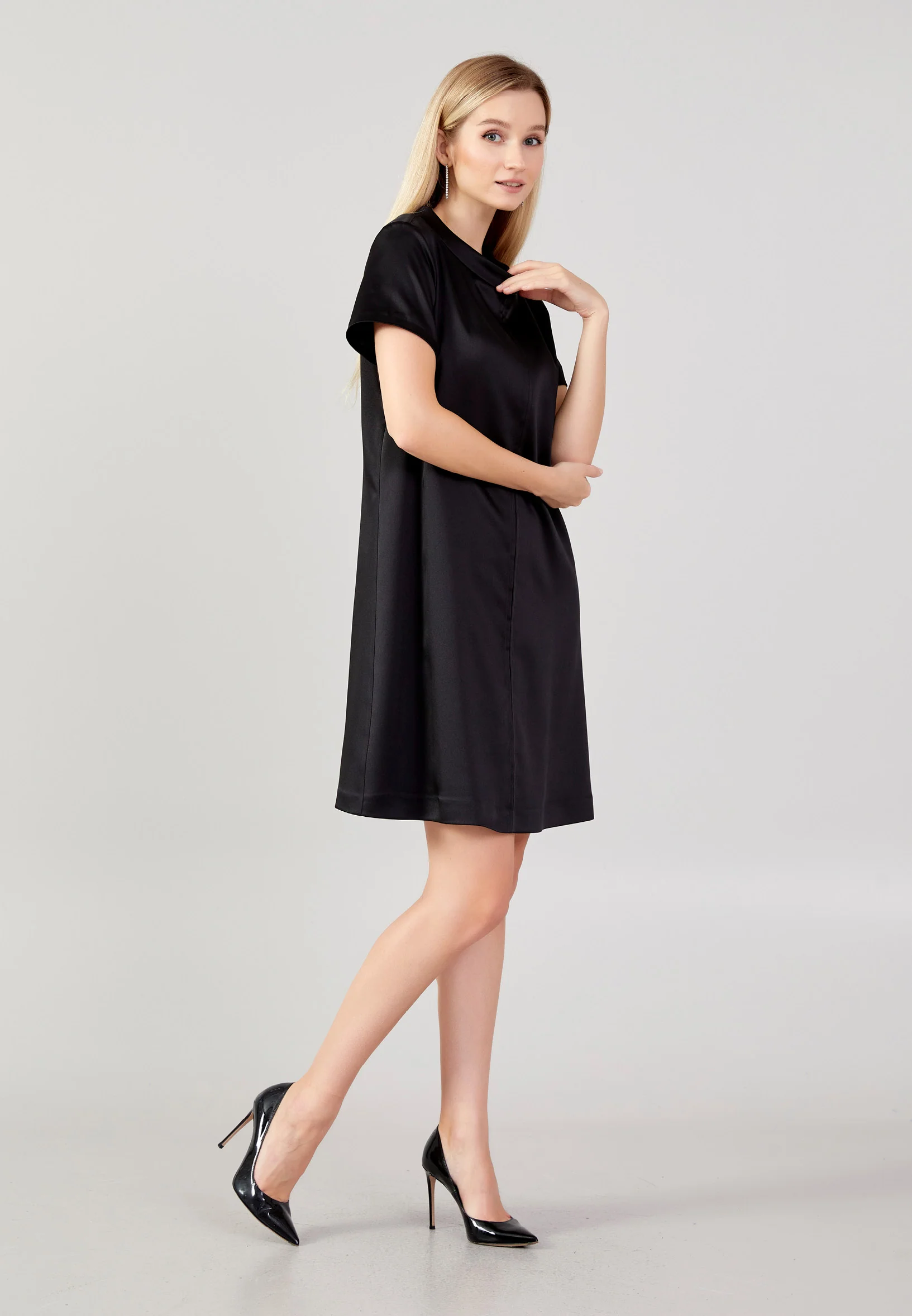 Short Sleeve Mini Satin Column Regular Evening Dress aja3710 - Image 3