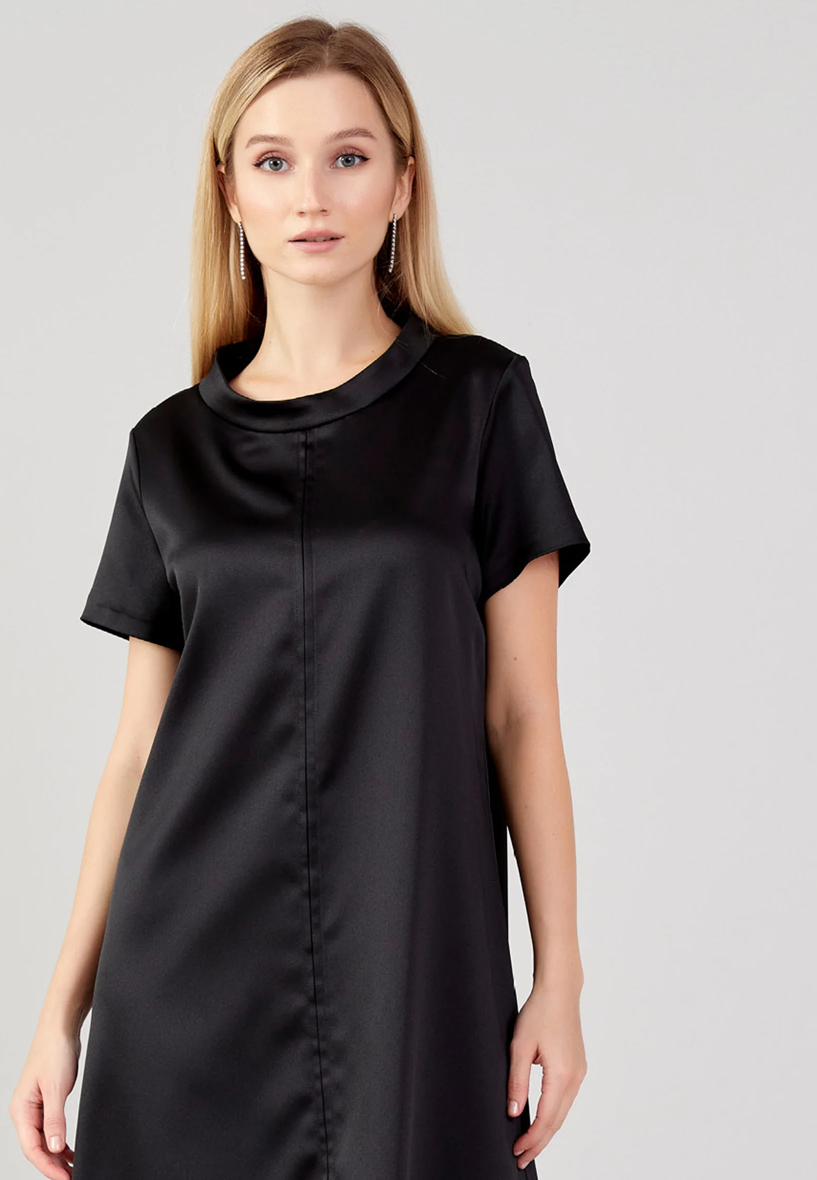 Short Sleeve Mini Satin Column Regular Evening Dress aja3710 - Image 4