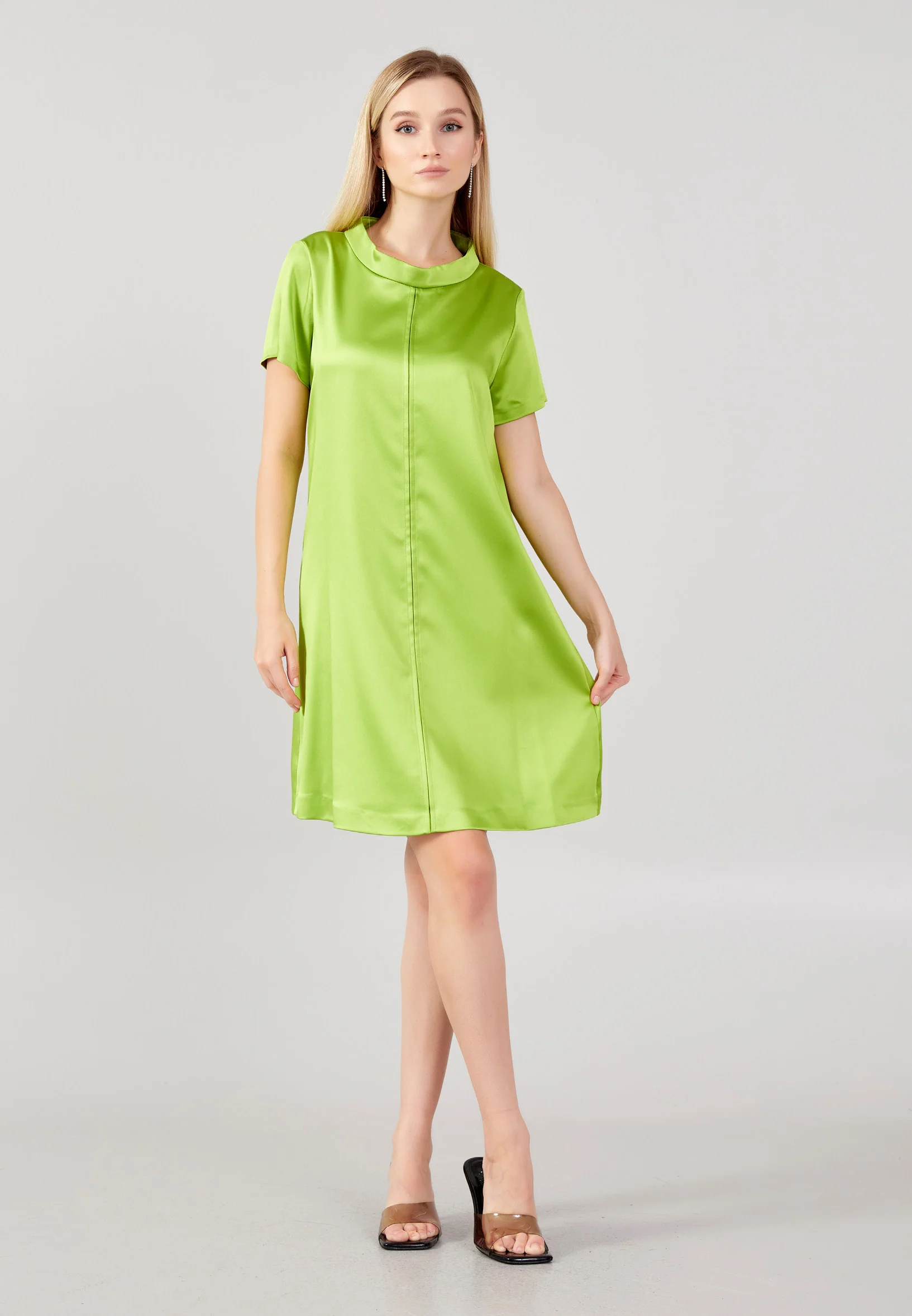 Short Sleeve Mini Satin Column Regular Evening Dress aja3710 - Image 5