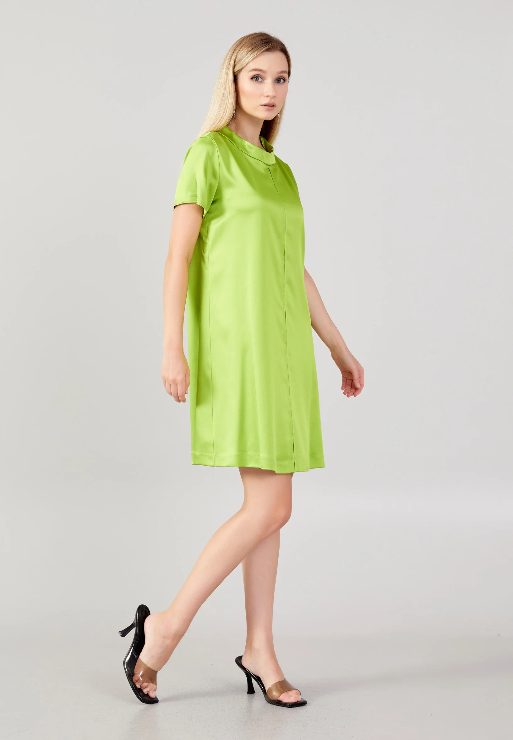 Short Sleeve Mini Satin Column Regular Evening Dress aja3710 - Image 7