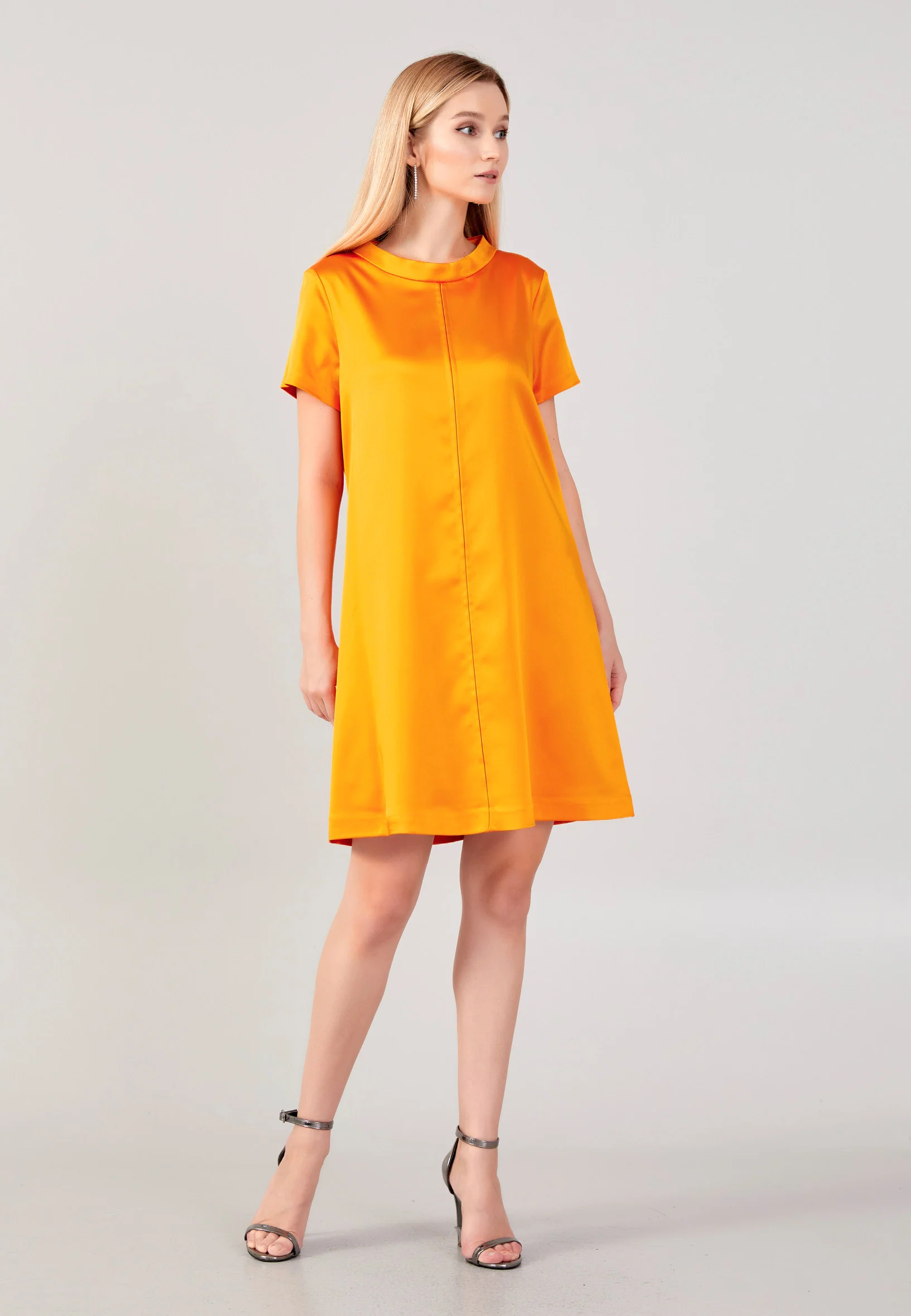 Short Sleeve Mini Satin Column Regular Evening Dress aja3710 - Image 9