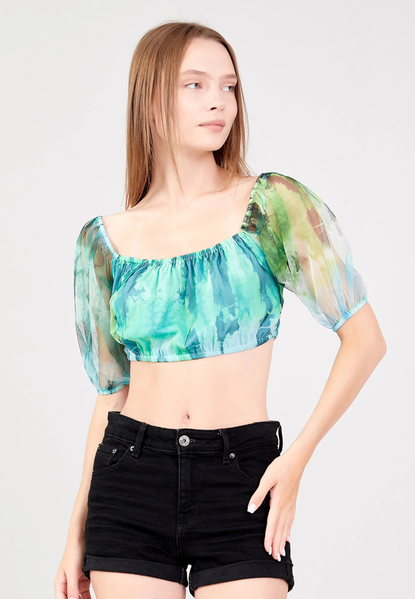 Short Sleeve Patterned Regular Blouse ber23y4112