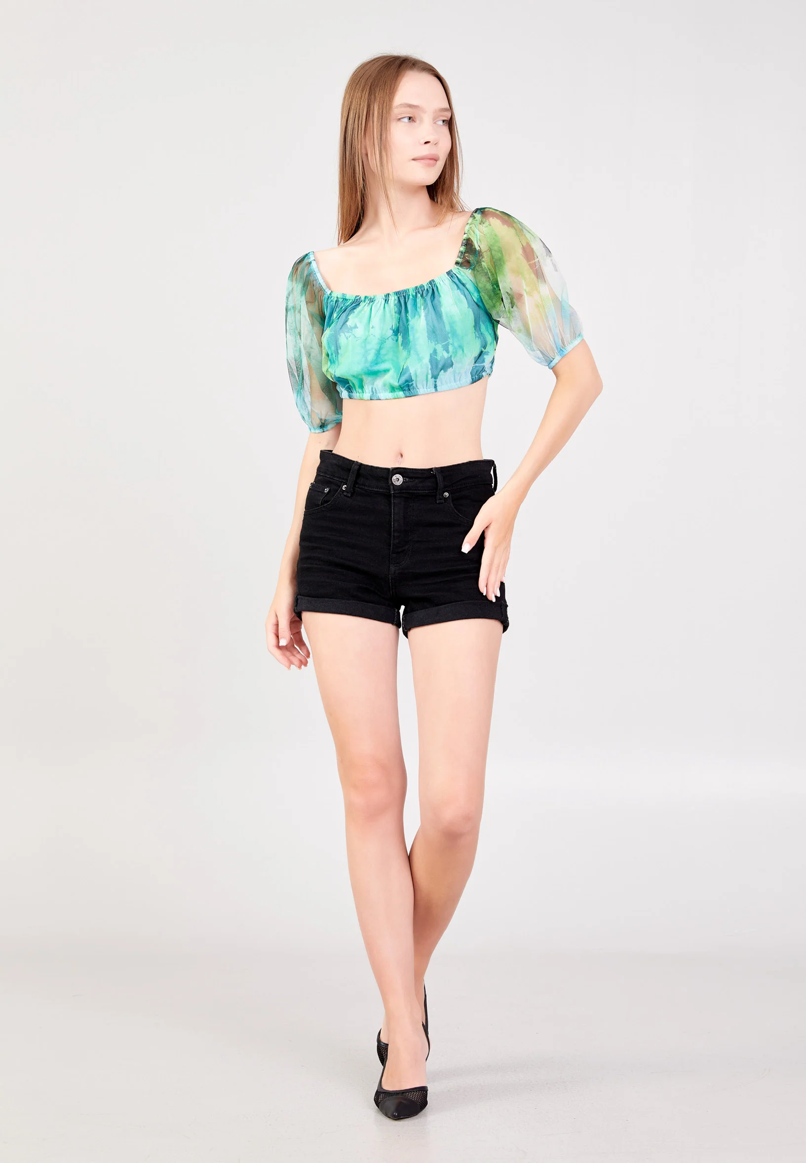 Short Sleeve Patterned Regular Blouse ber23y4112 - Image 2