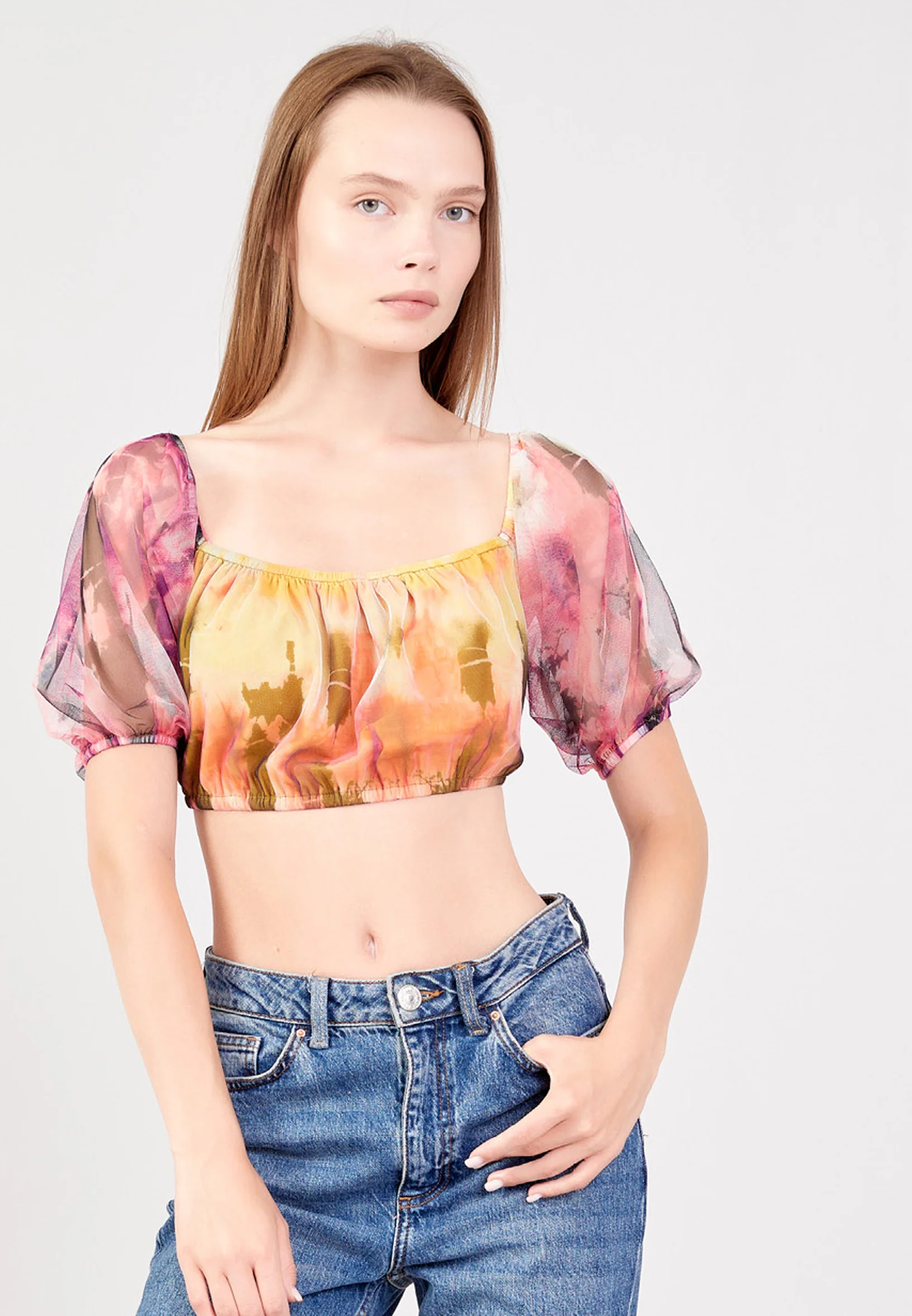 Short Sleeve Patterned Regular Blouse ber23y4112 - Image 5
