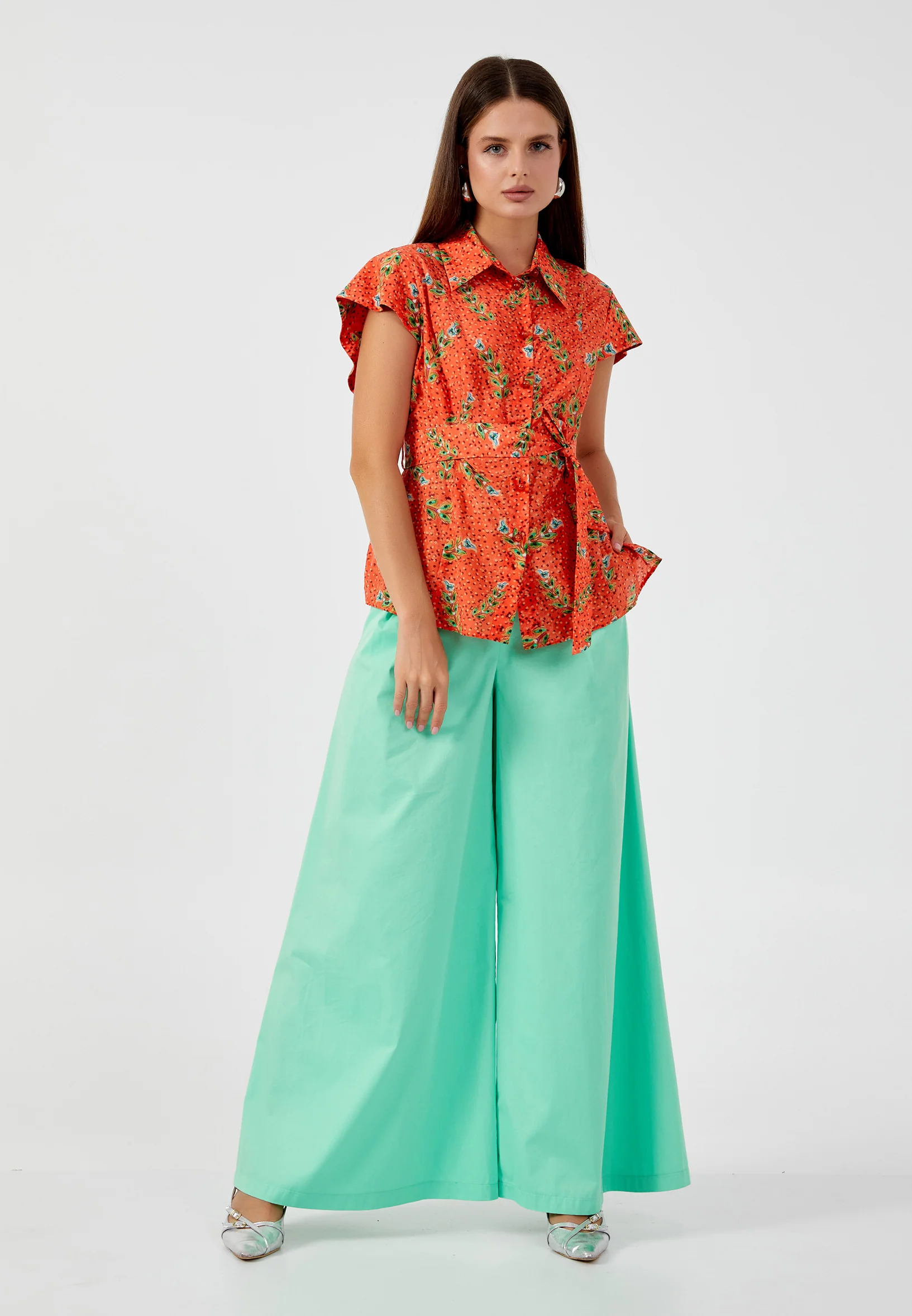 Short Sleeve Patterned Regular Blouse kmy24y10456 - Image 2