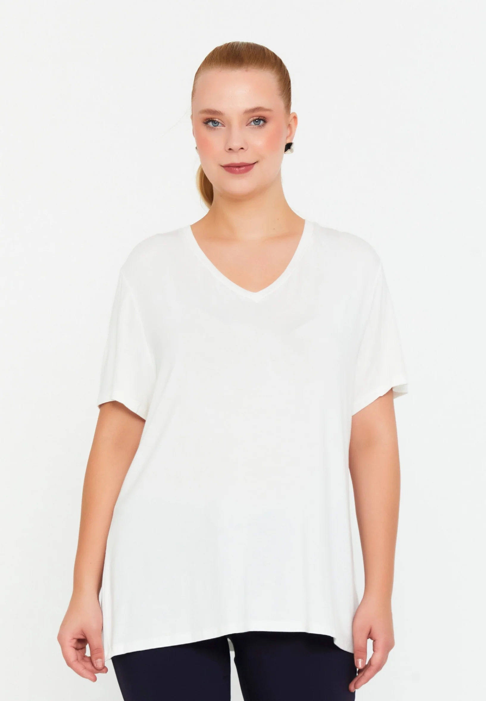 Short Sleeve Solid Color Plus Size T-shirt faiu36022