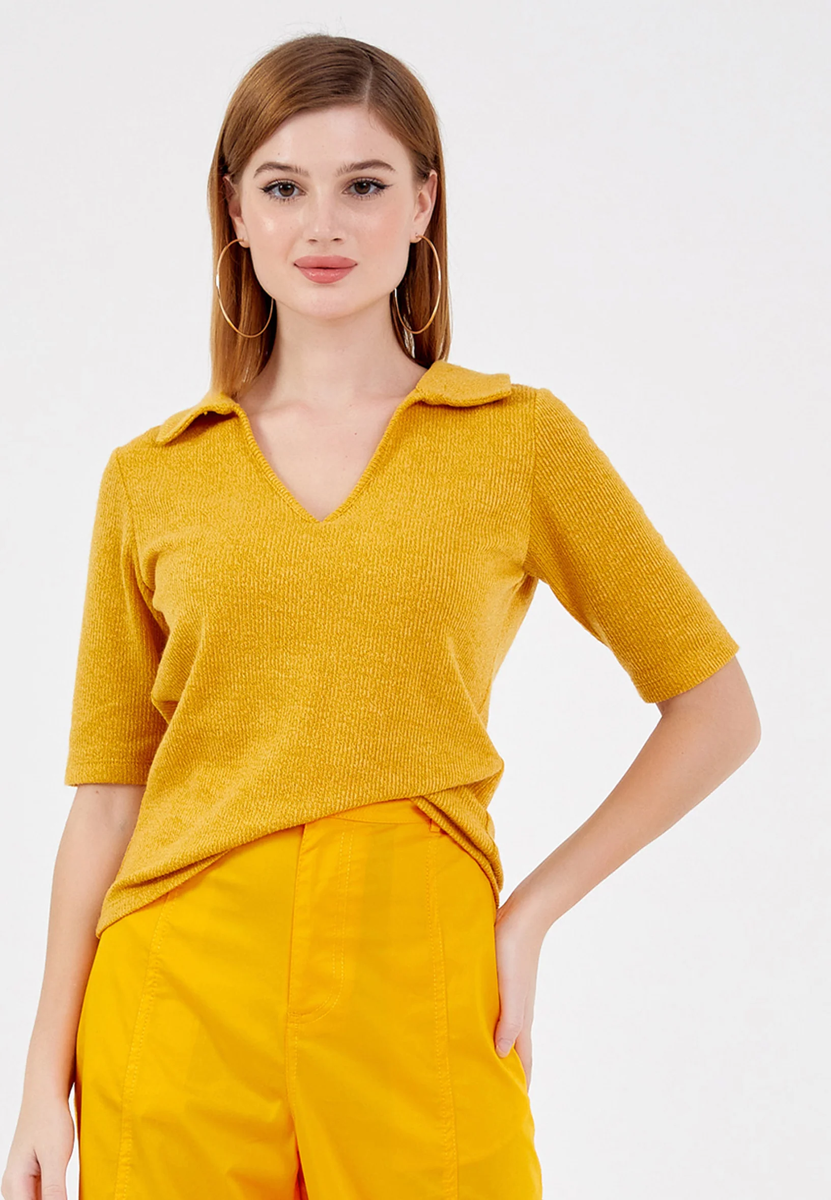 Short Sleeve Solid Color Regular Blouse ber22k4113-1