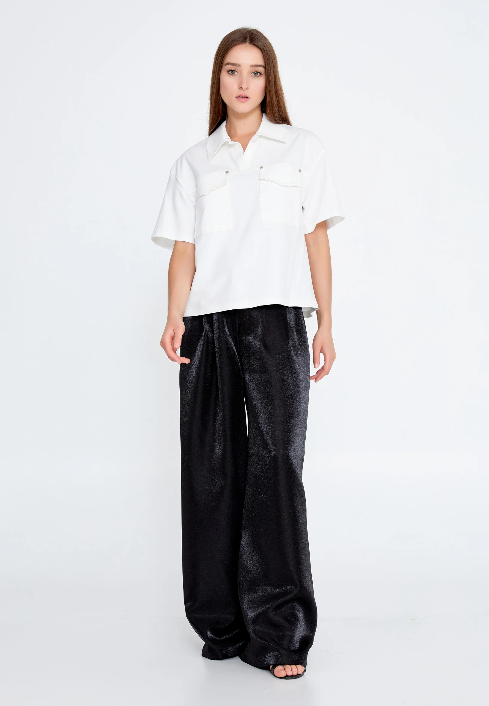 Short Sleeve Solid Color Regular Blouse ber23y7117 - Image 2