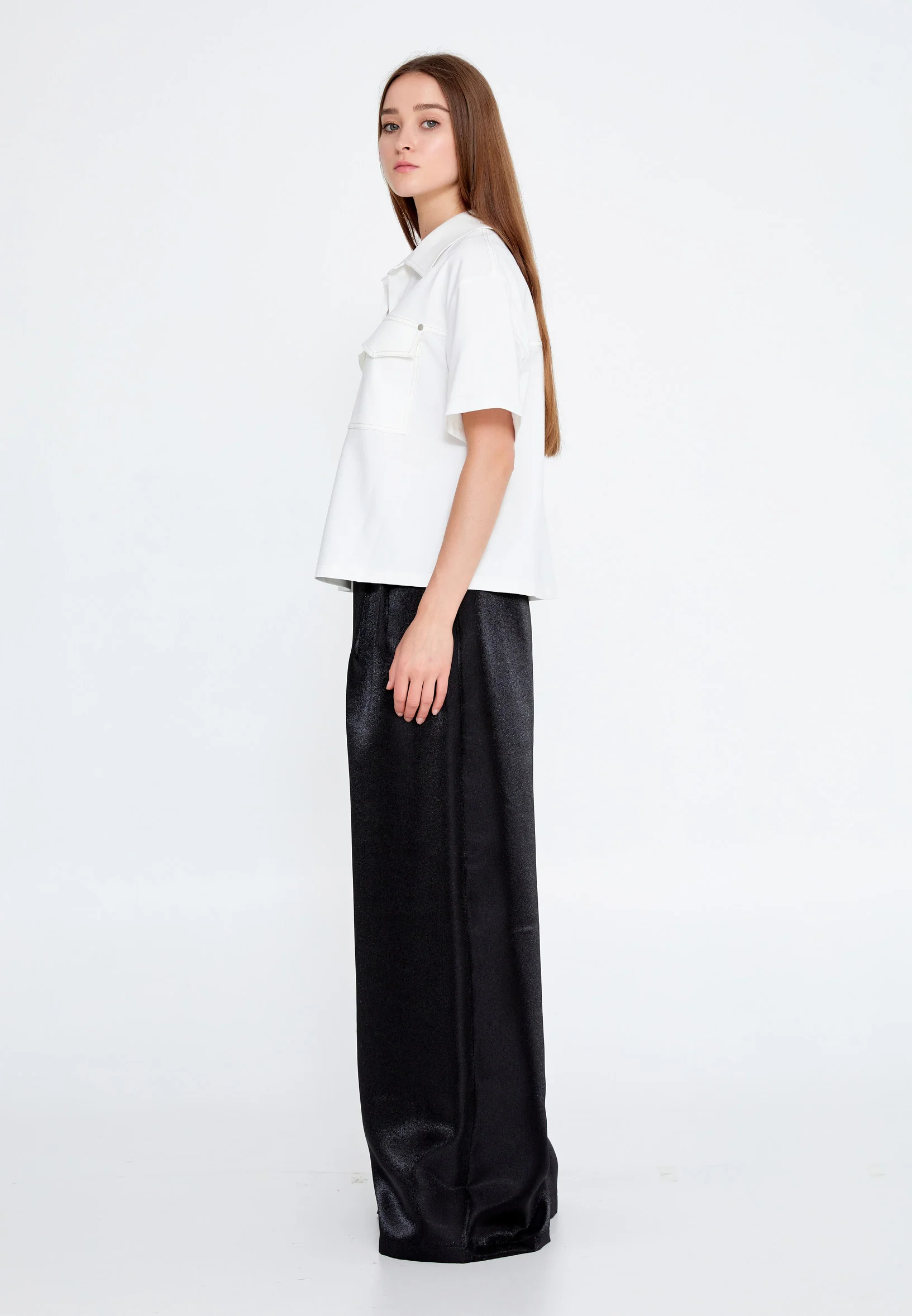 Short Sleeve Solid Color Regular Blouse ber23y7117 - Image 4