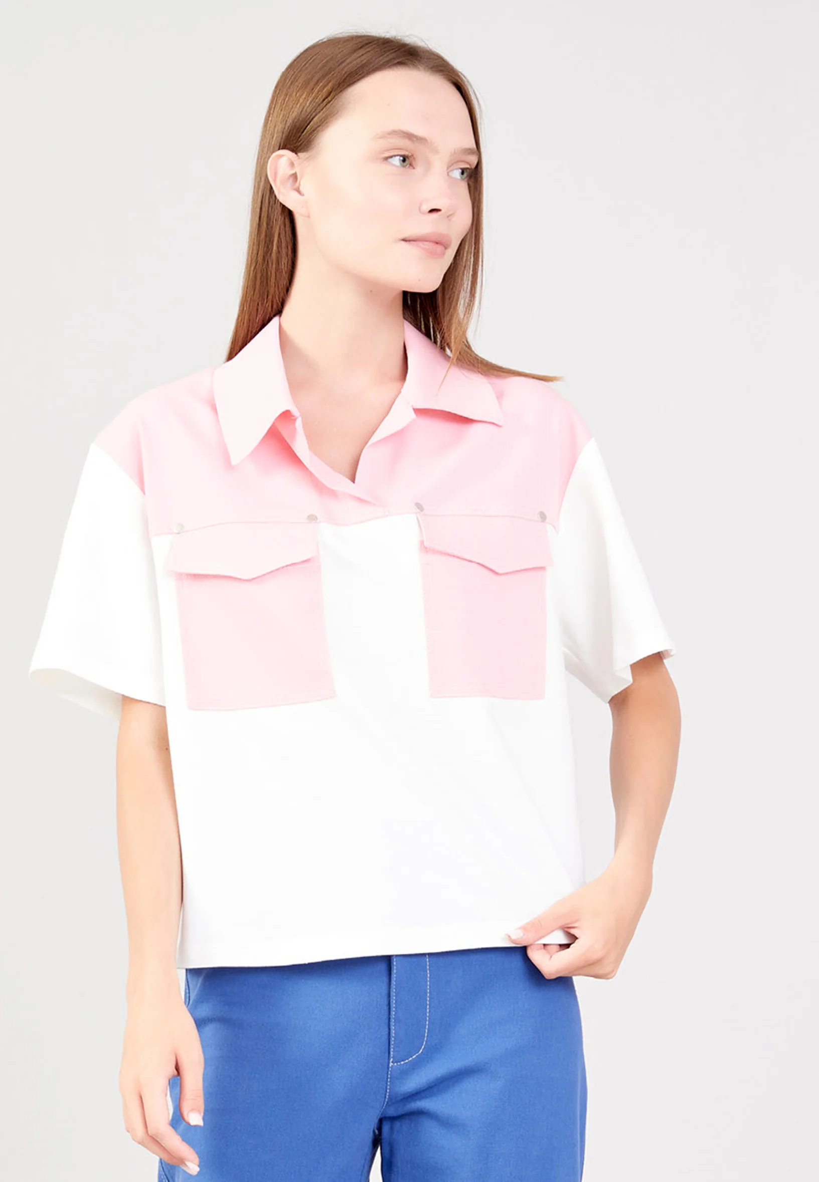 Short Sleeve Solid Color Regular Blouse ber23y7117 - Image 5