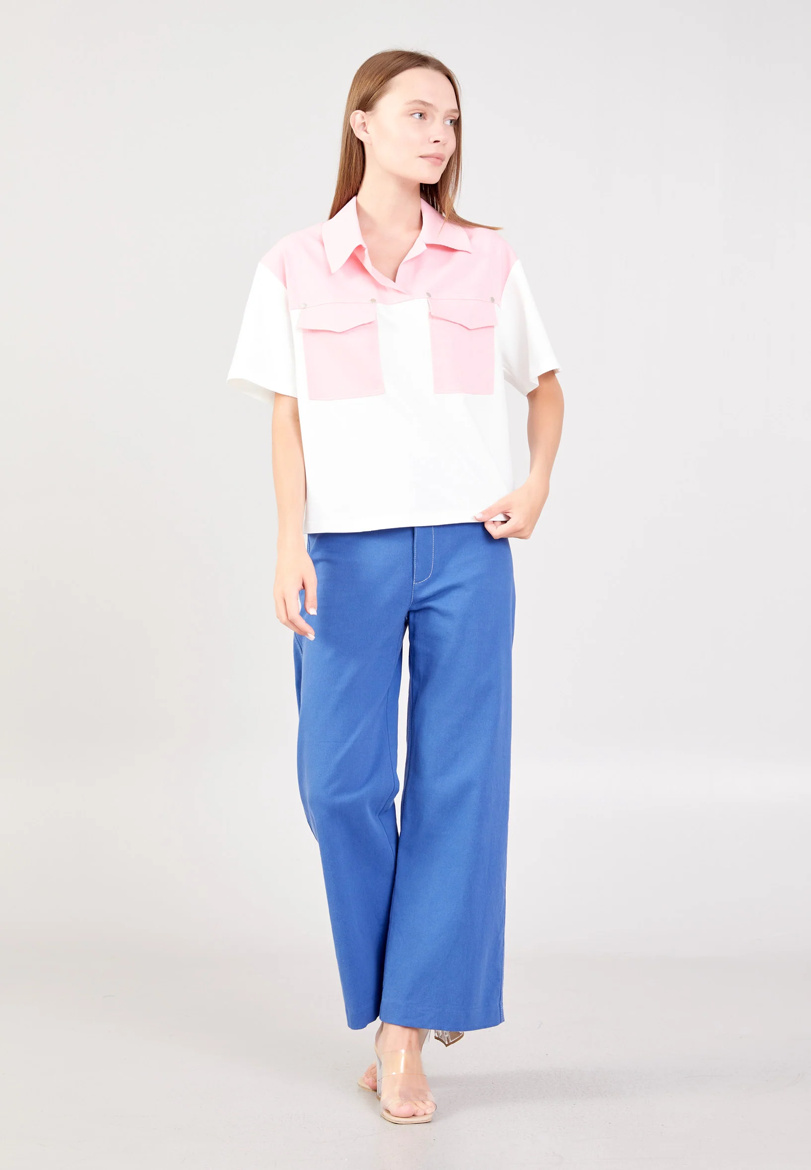 Short Sleeve Solid Color Regular Blouse ber23y7117 - Image 6