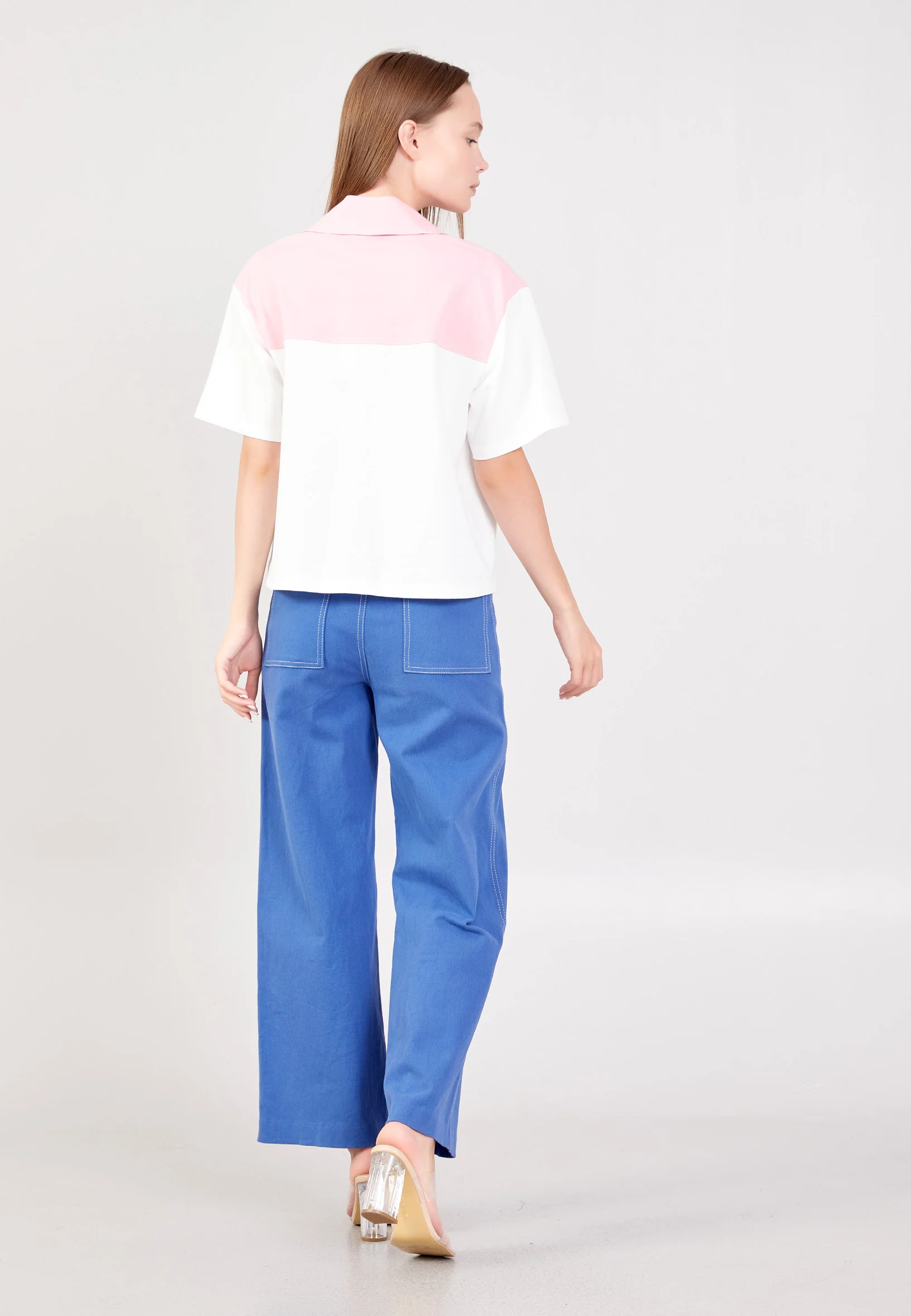 Short Sleeve Solid Color Regular Blouse ber23y7117 - Image 7