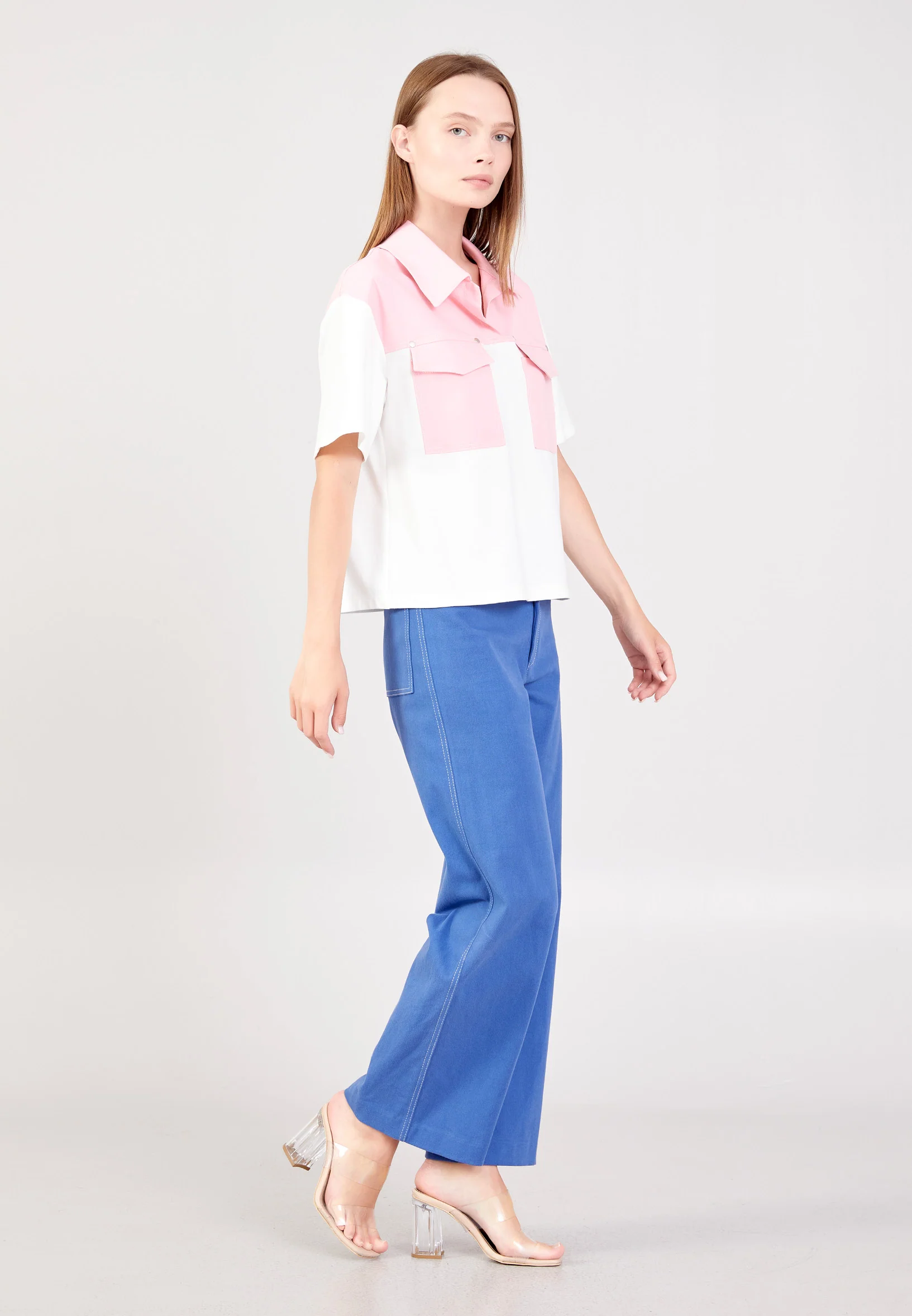 Short Sleeve Solid Color Regular Blouse ber23y7117 - Image 8