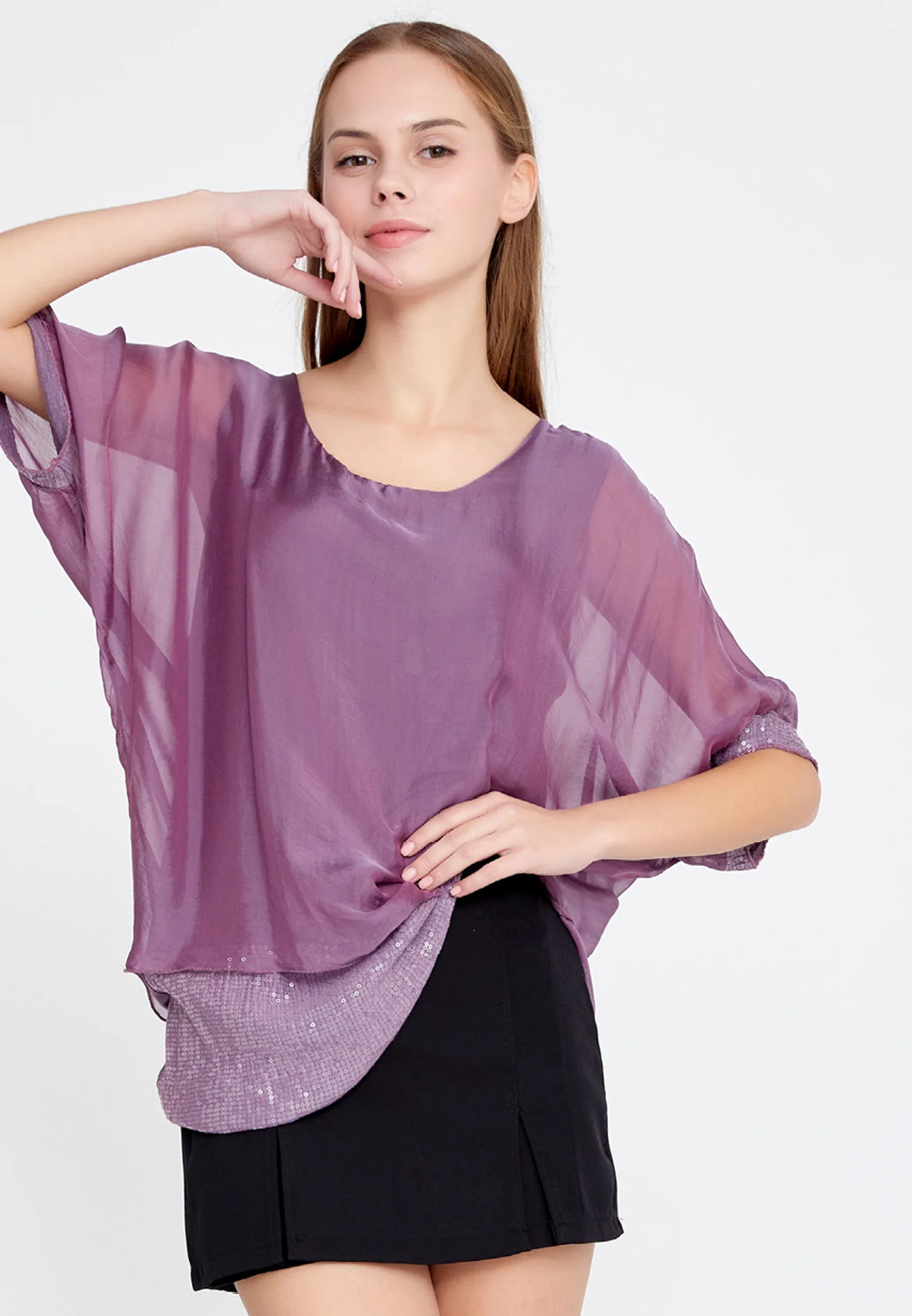 Short Sleeve Solid Color Regular Blouse esl3621 - Image 13