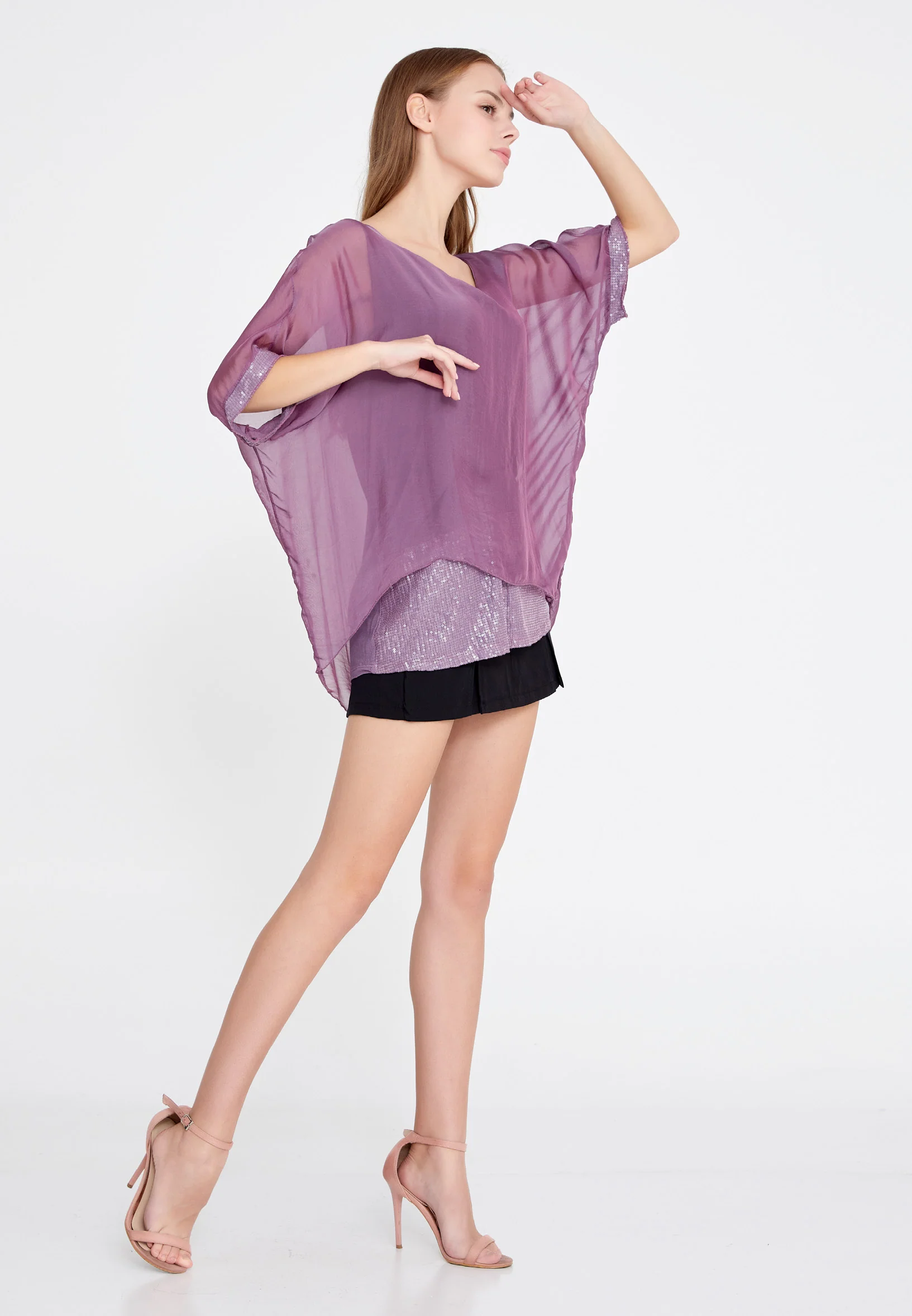 Short Sleeve Solid Color Regular Blouse esl3621 - Image 15