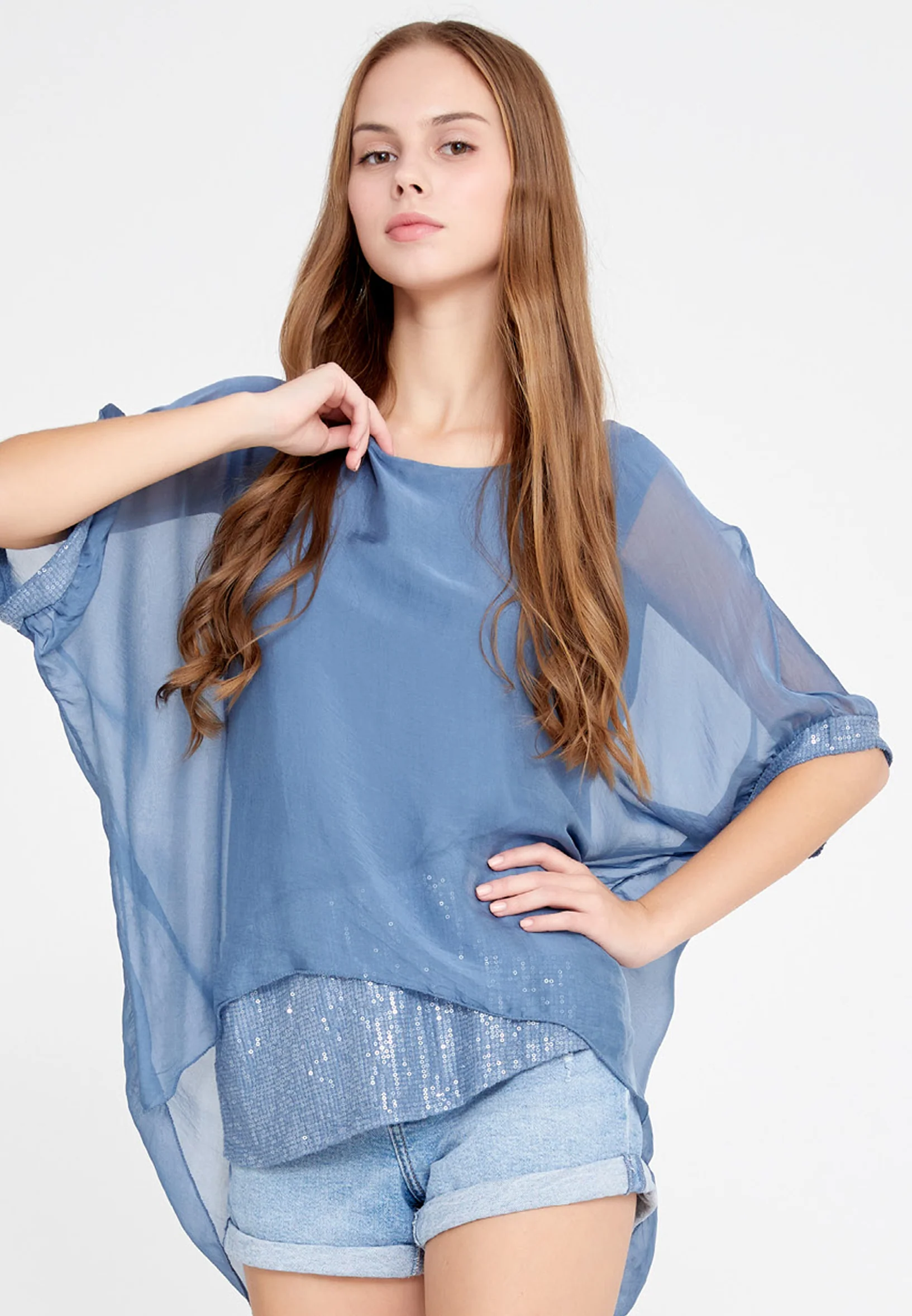 Short Sleeve Solid Color Regular Blouse esl3621 - Image 5