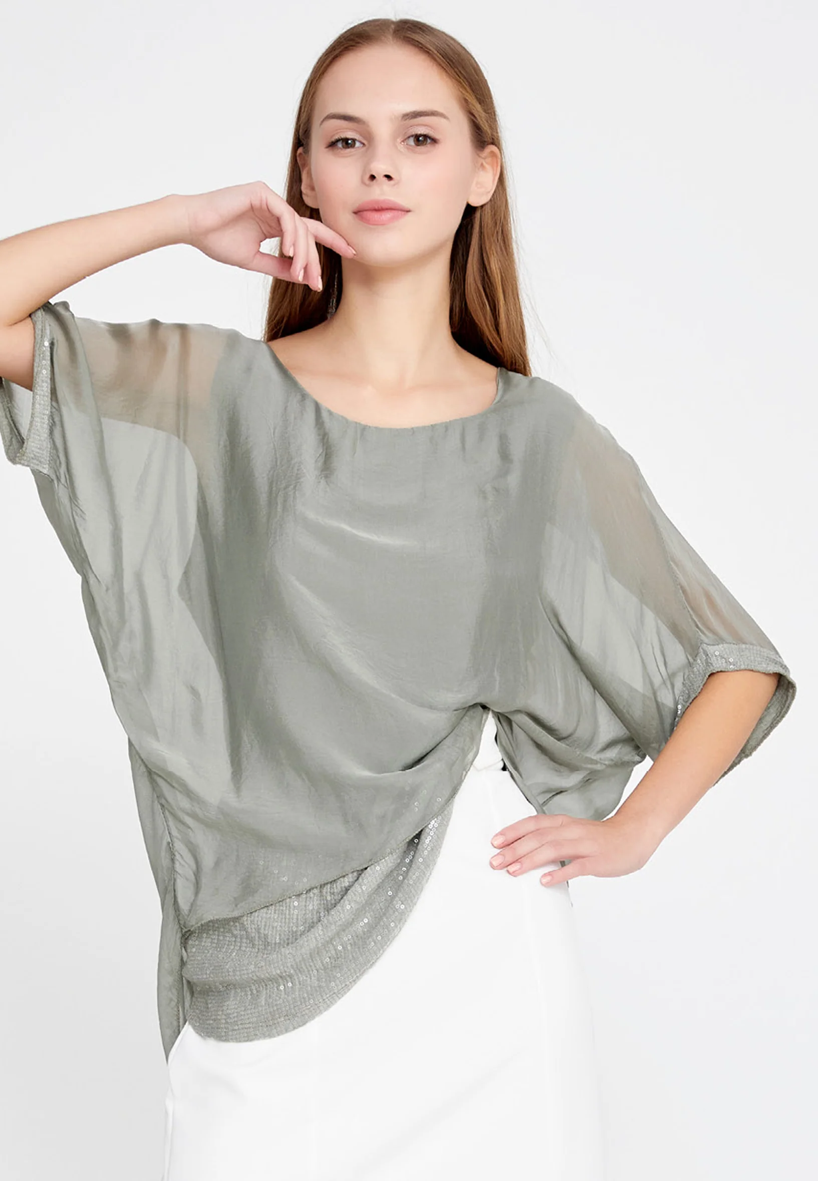 Short Sleeve Solid Color Regular Blouse esl3621 - Image 9