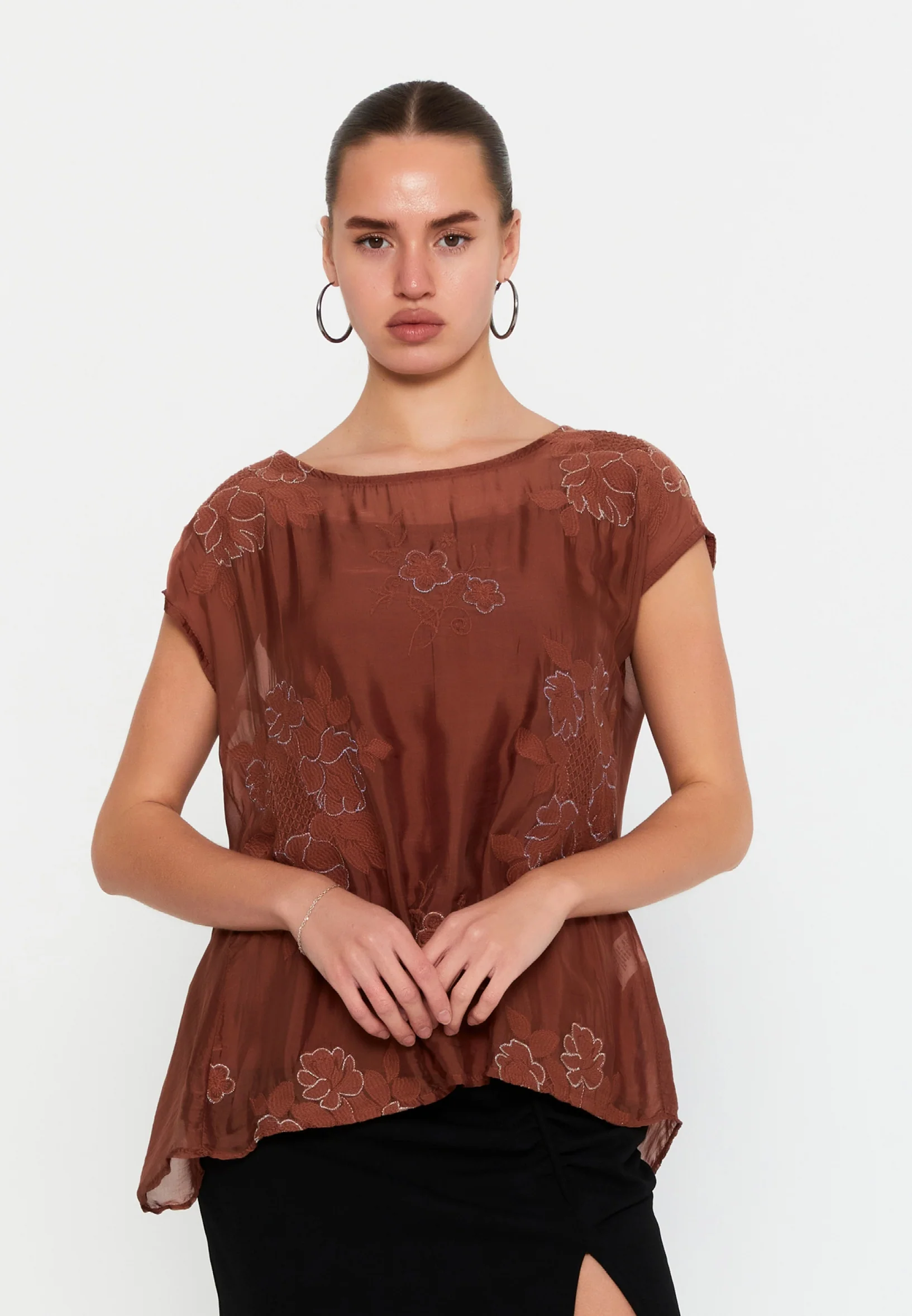 Short Sleeve Solid Color Regular Blouse esl47167