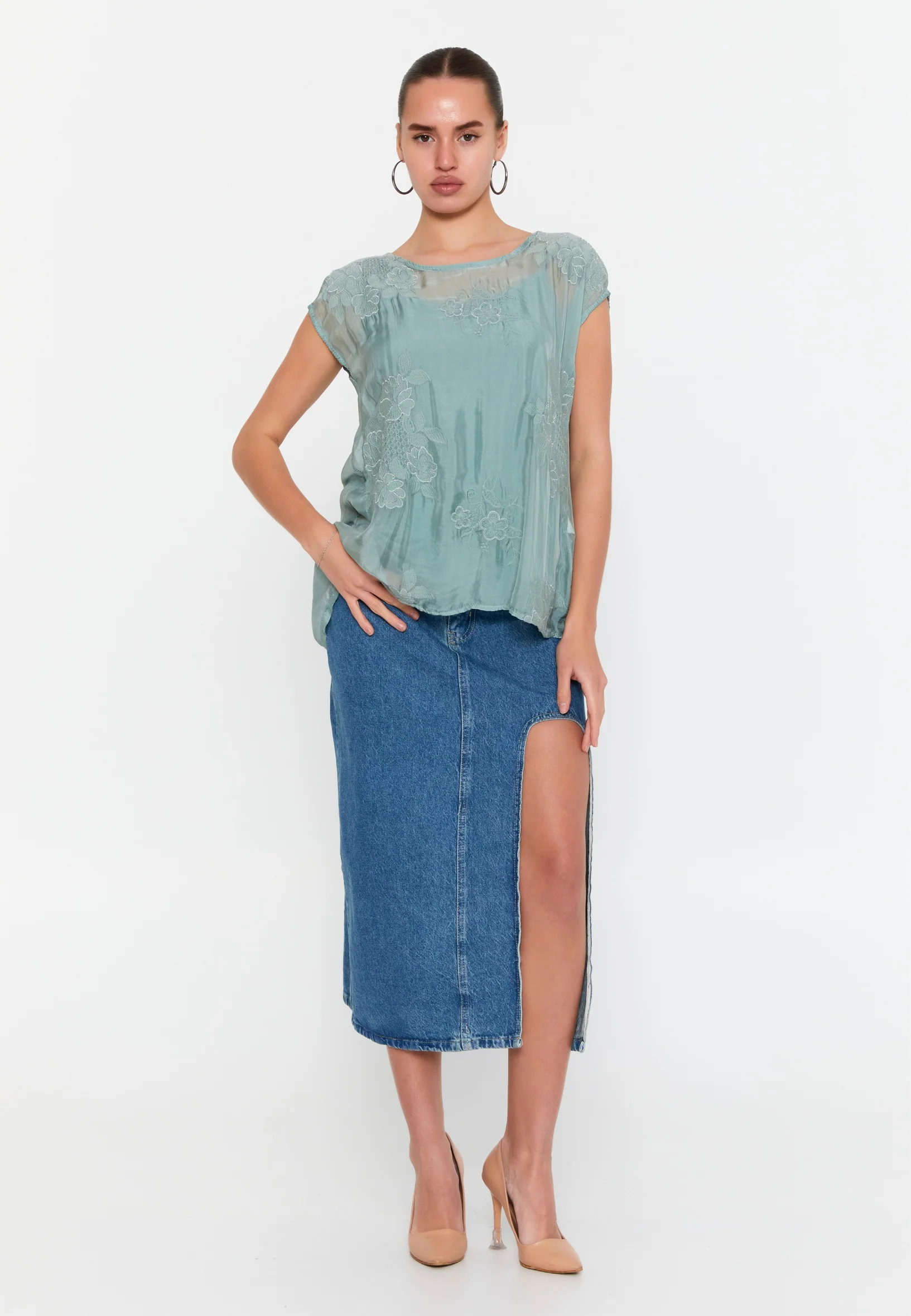 Short Sleeve Solid Color Regular Blouse esl47167 - Image 10