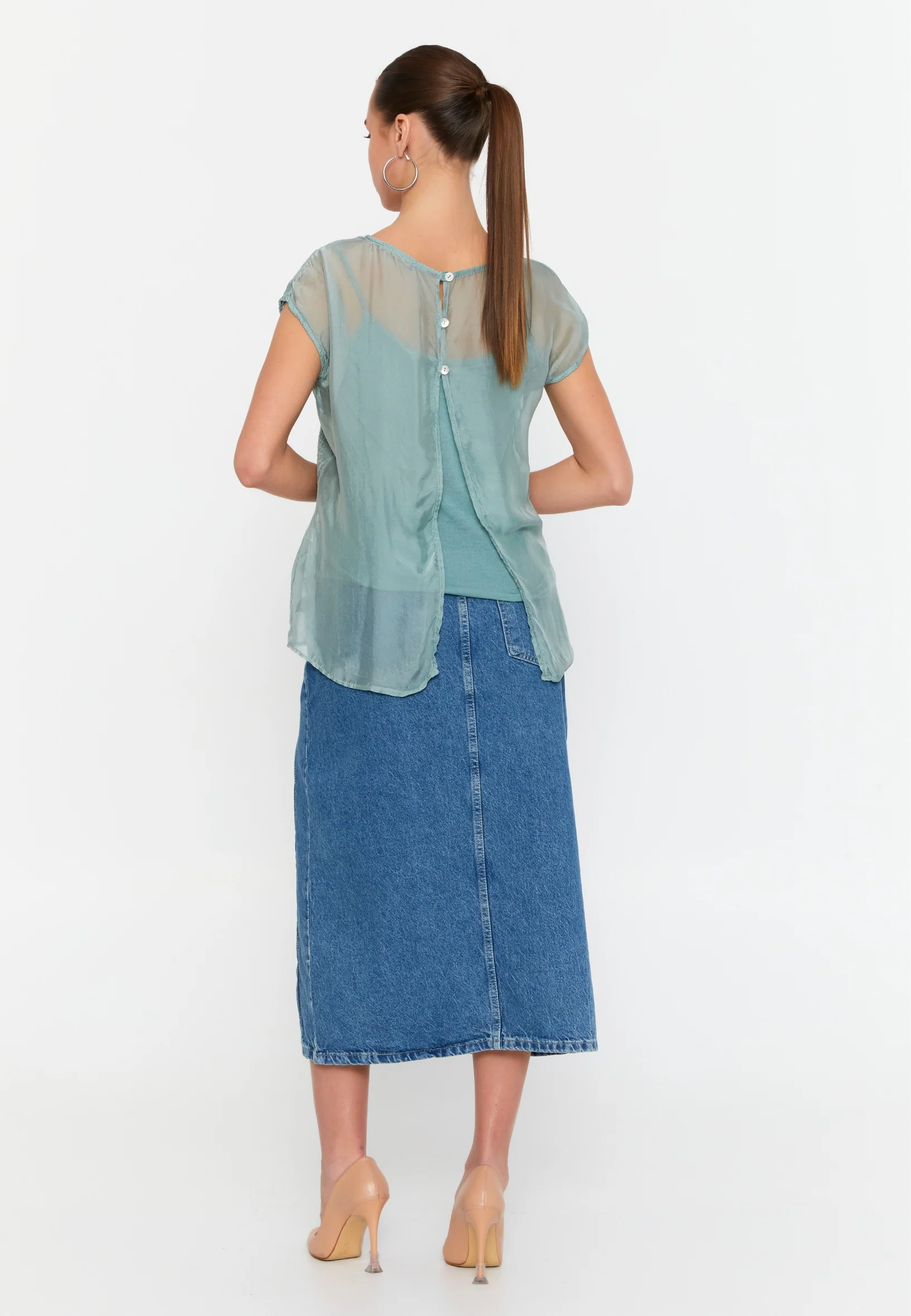 Short Sleeve Solid Color Regular Blouse esl47167 - Image 11