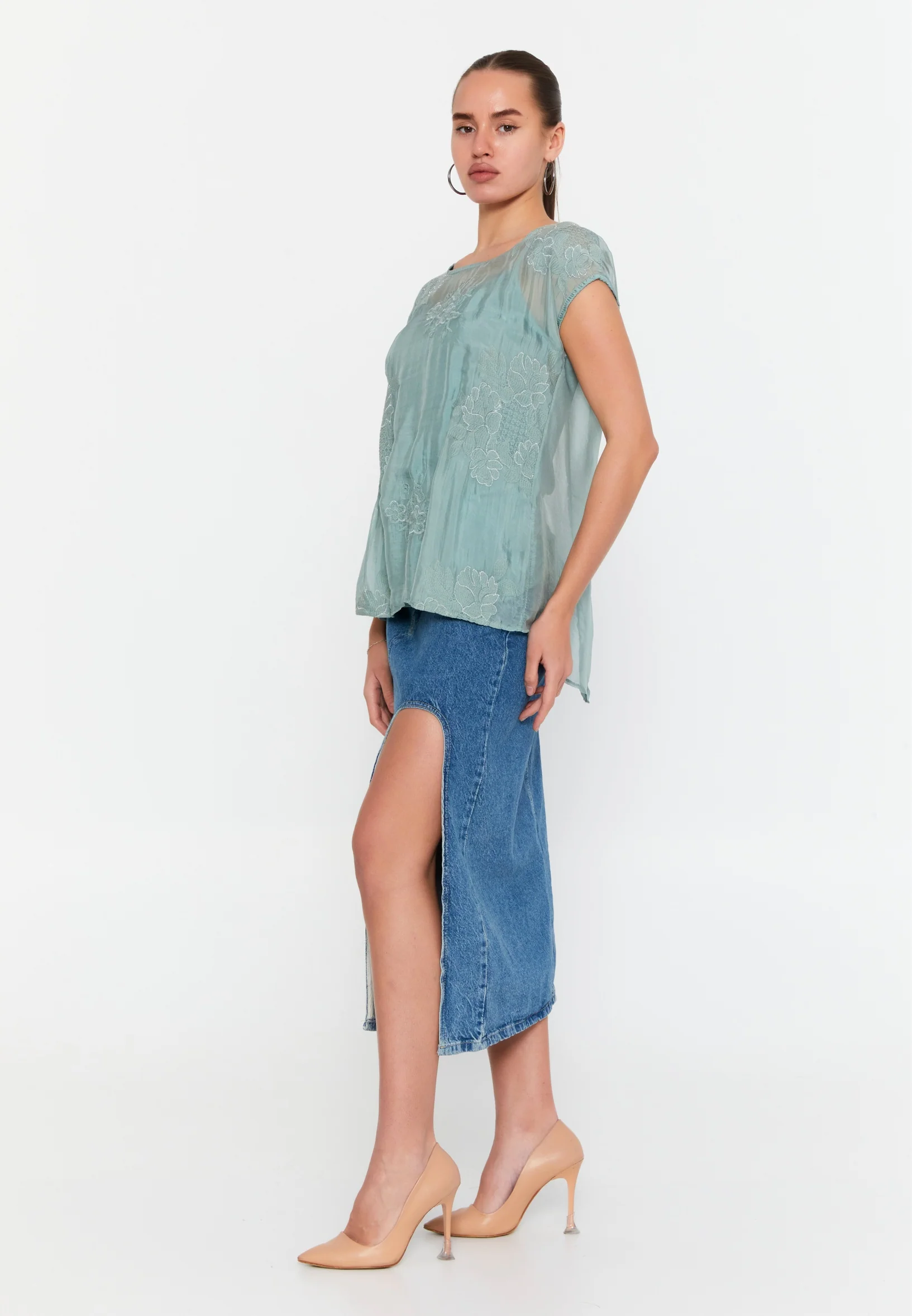 Short Sleeve Solid Color Regular Blouse esl47167 - Image 12