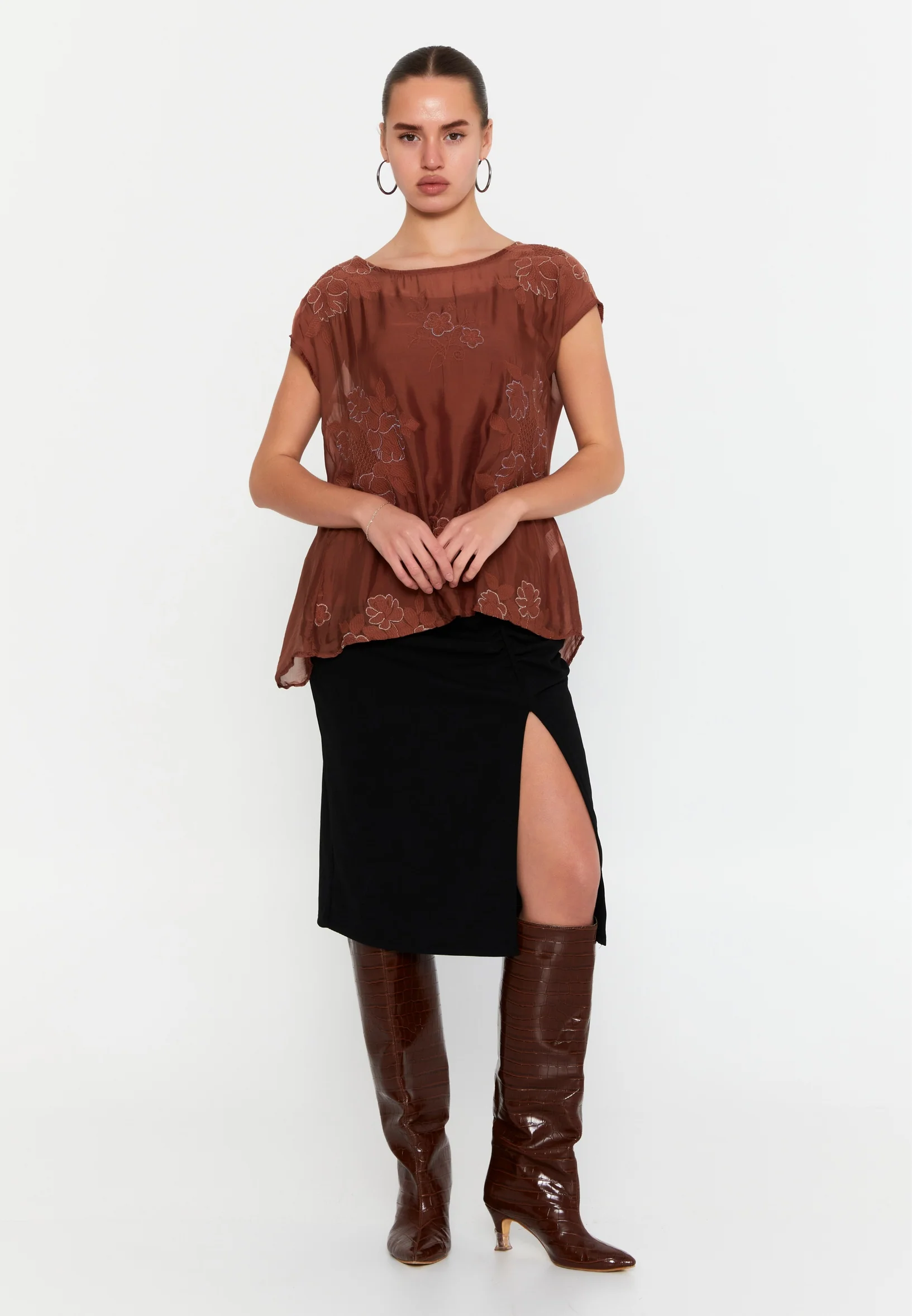 Short Sleeve Solid Color Regular Blouse esl47167 - Image 2