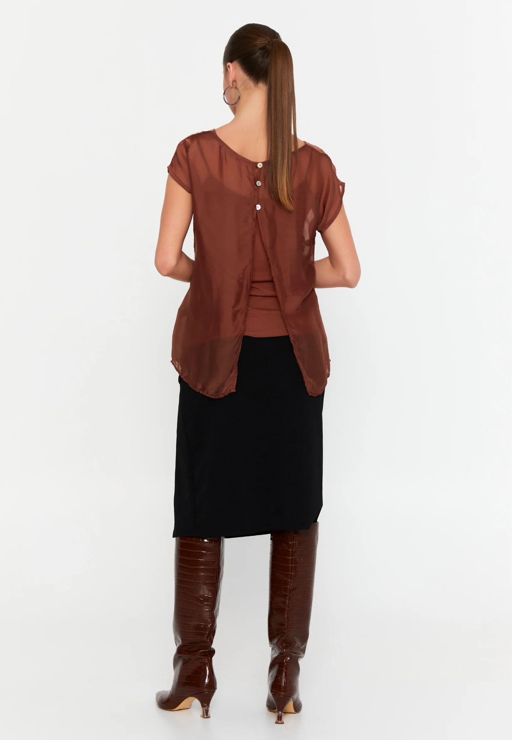 Short Sleeve Solid Color Regular Blouse esl47167 - Image 3