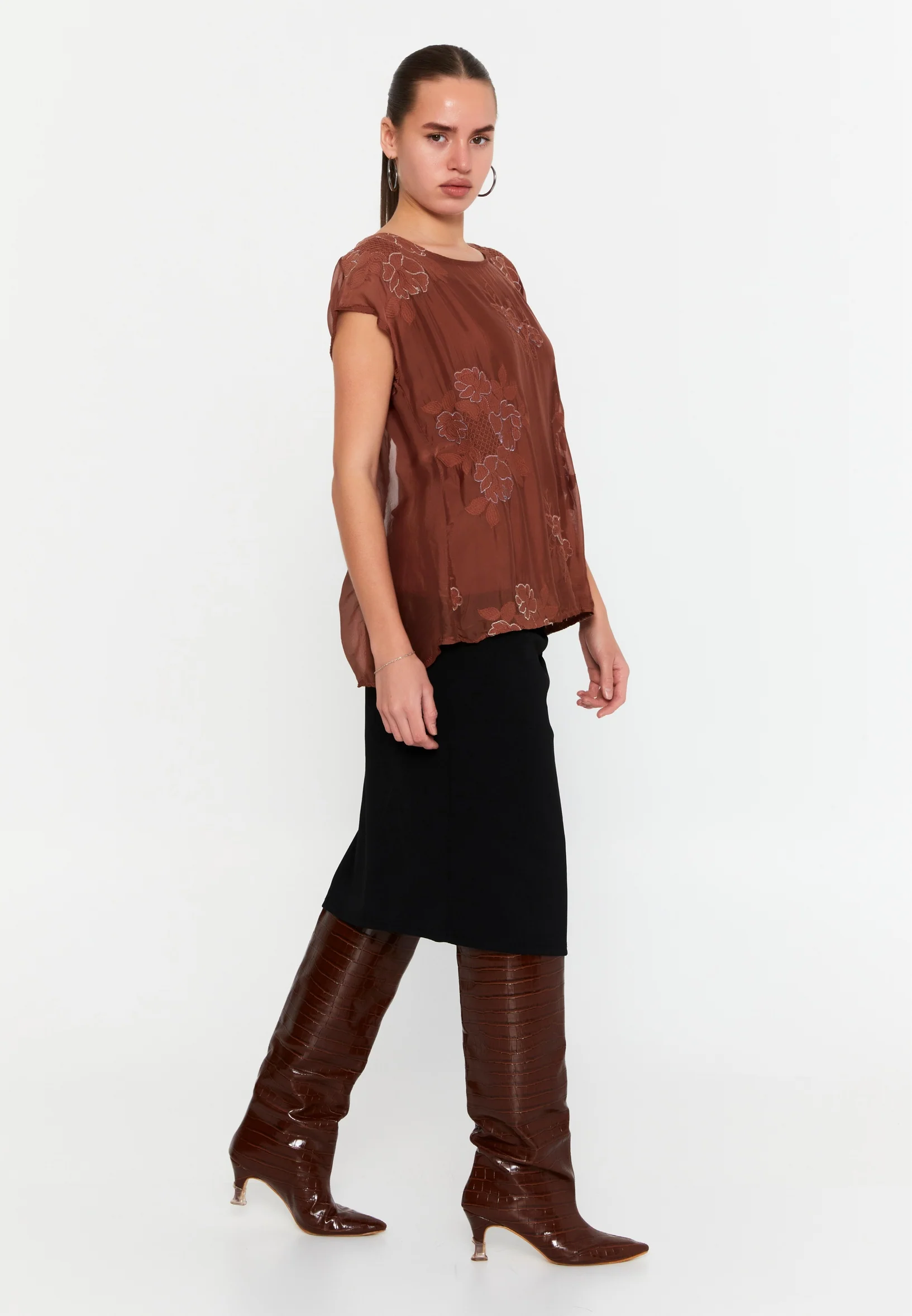 Short Sleeve Solid Color Regular Blouse esl47167 - Image 4