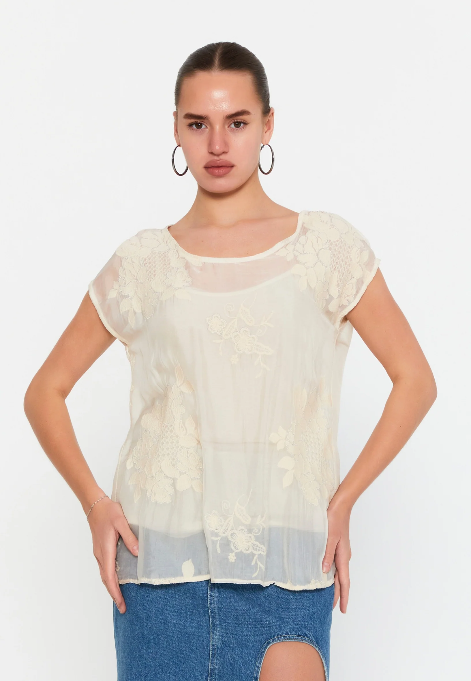 Short Sleeve Solid Color Regular Blouse esl47167 - Image 5