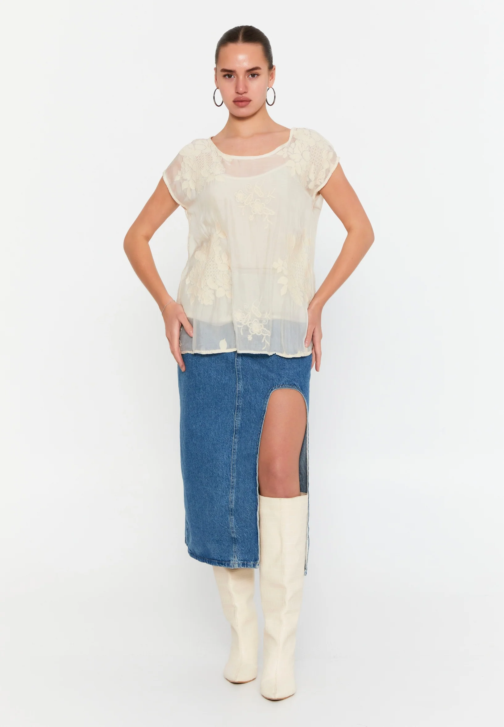 Short Sleeve Solid Color Regular Blouse esl47167 - Image 6