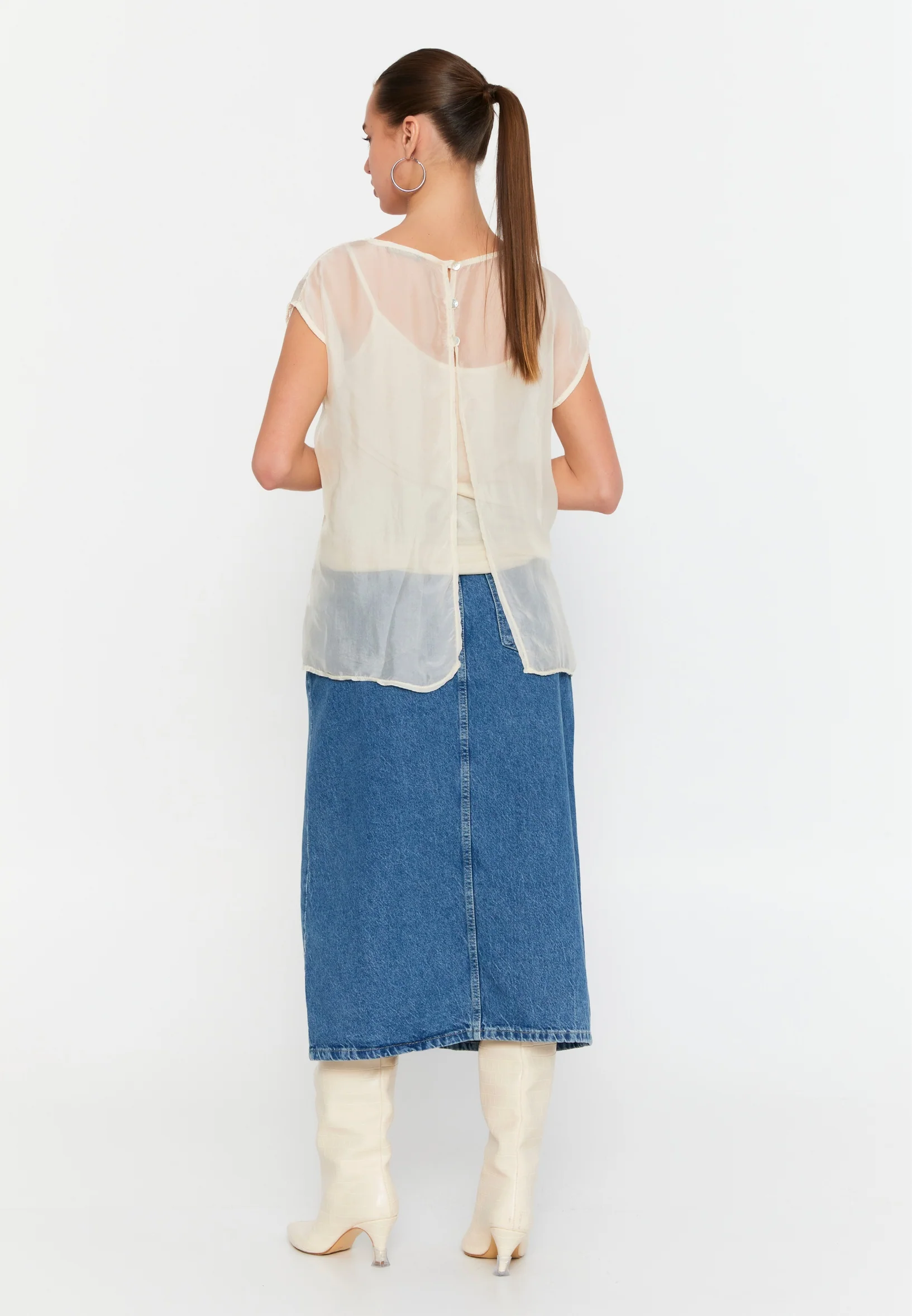 Short Sleeve Solid Color Regular Blouse esl47167 - Image 7
