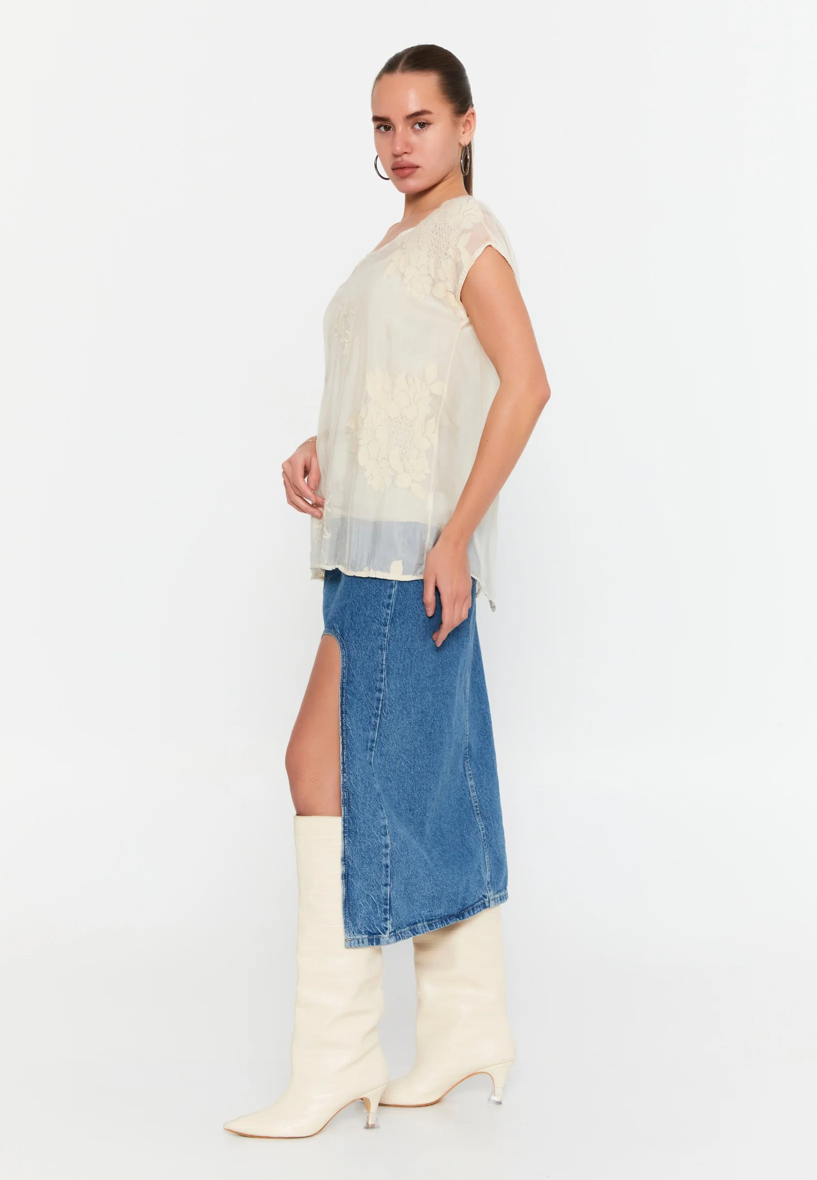 Short Sleeve Solid Color Regular Blouse esl47167 - Image 8