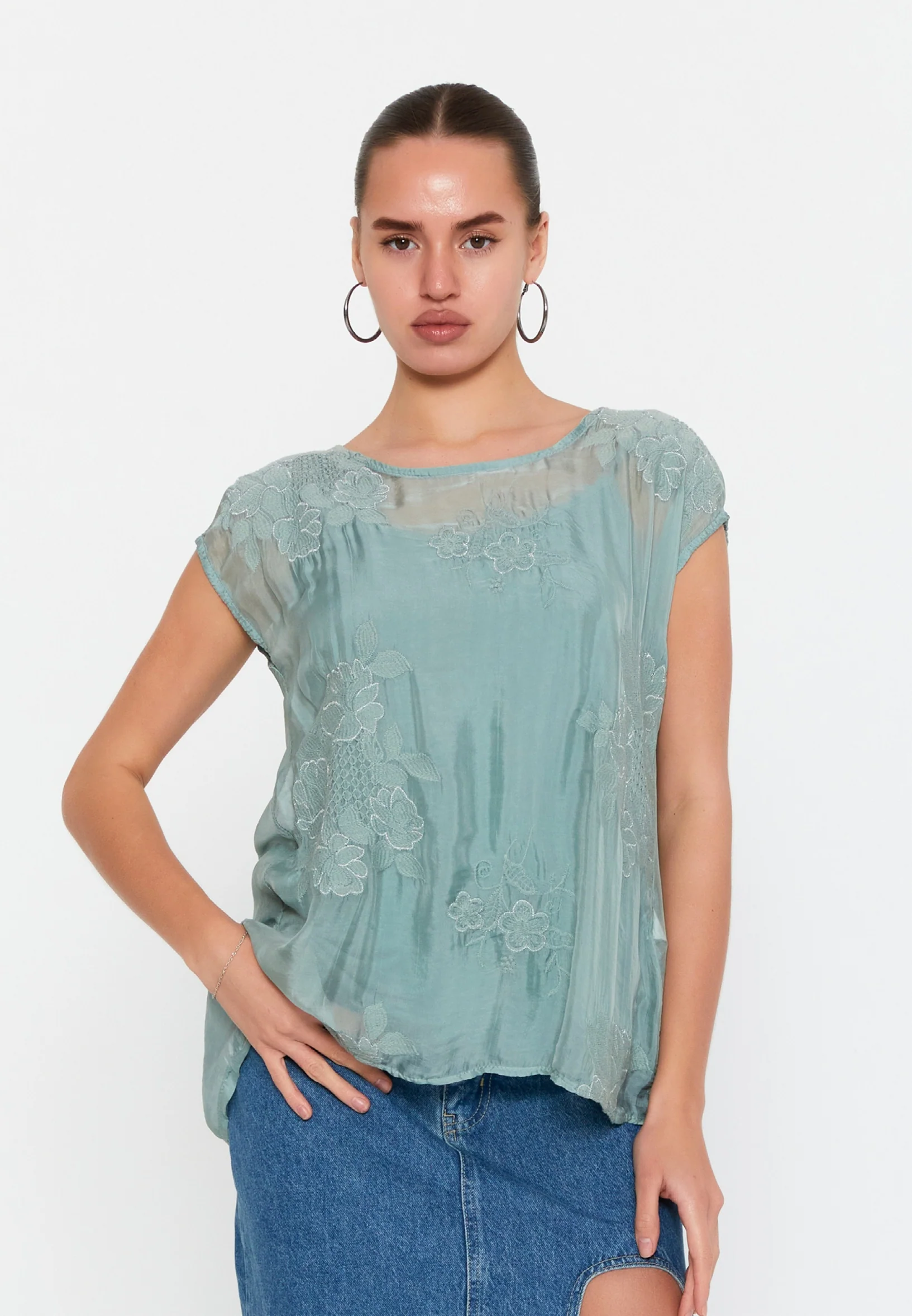 Short Sleeve Solid Color Regular Blouse esl47167 - Image 9