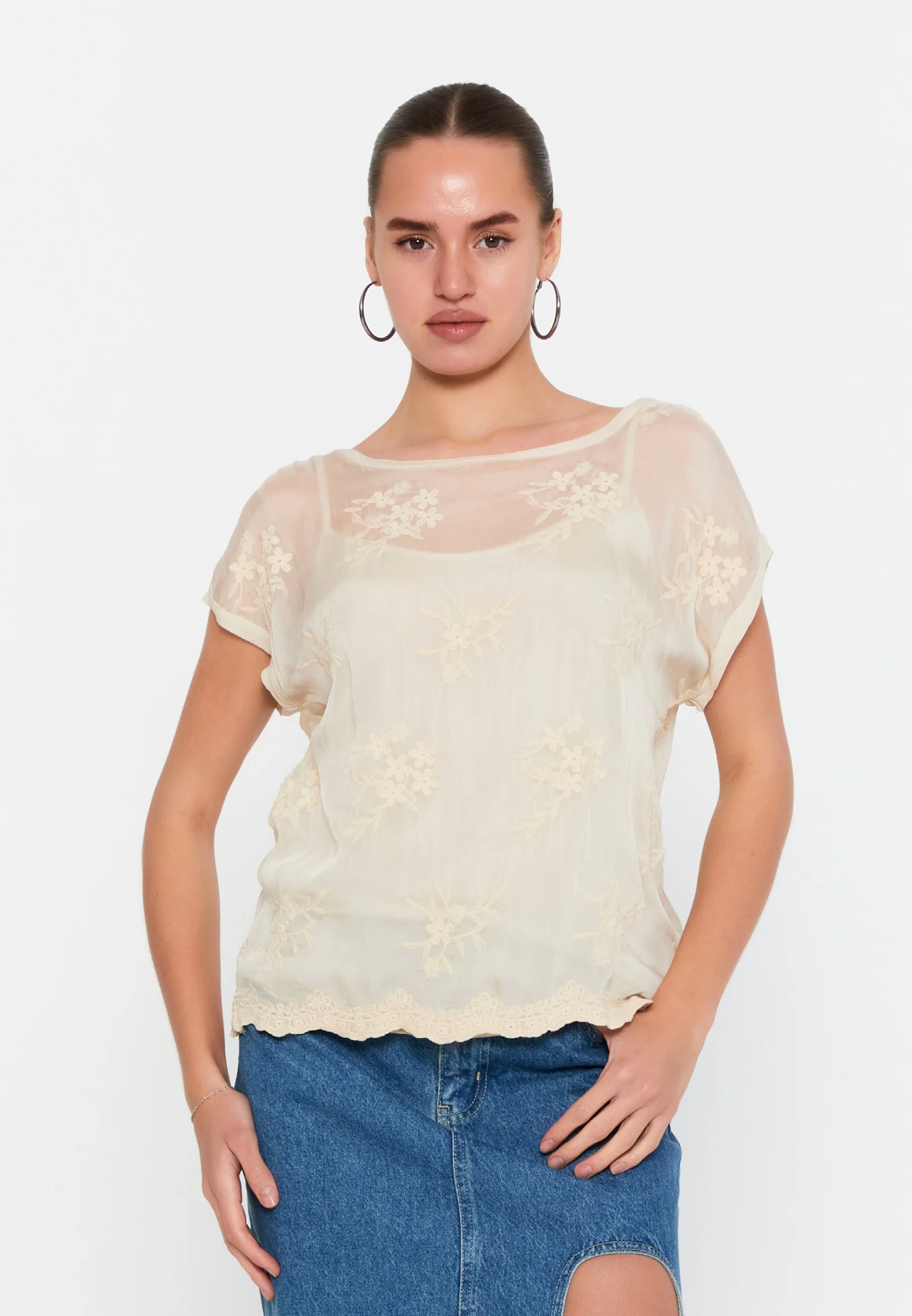 Short Sleeve Solid Color Regular Blouse esl48106