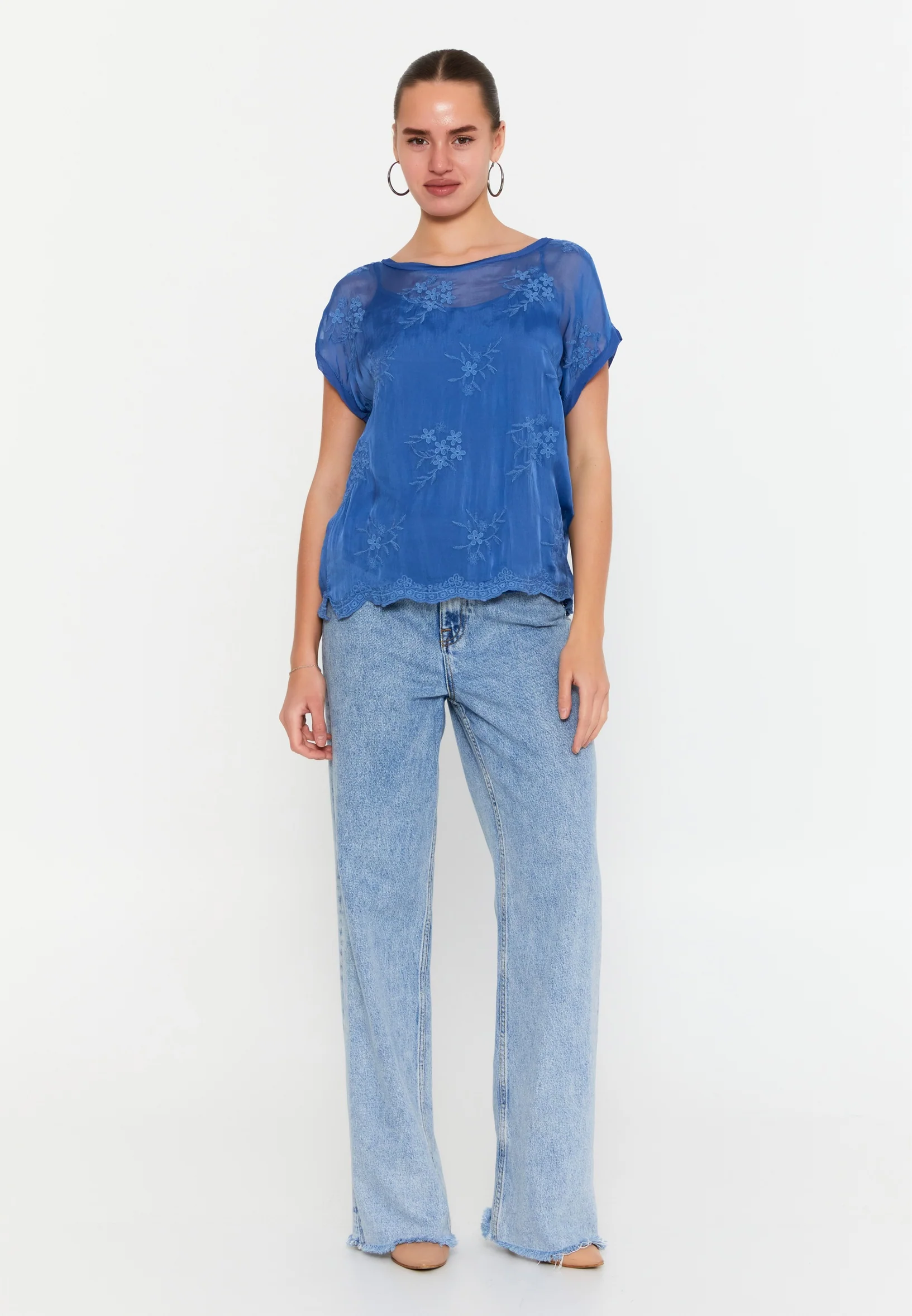 Short Sleeve Solid Color Regular Blouse esl48106 - Image 10