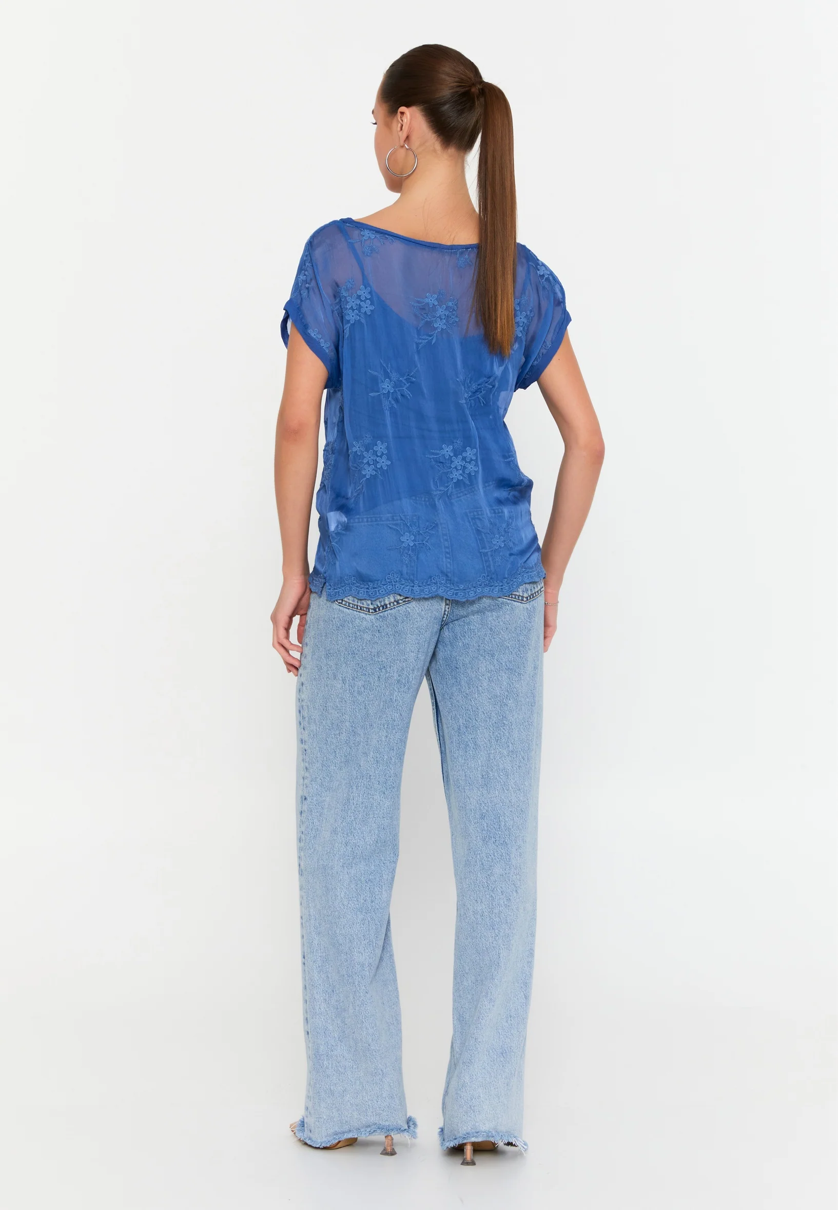 Short Sleeve Solid Color Regular Blouse esl48106 - Image 11