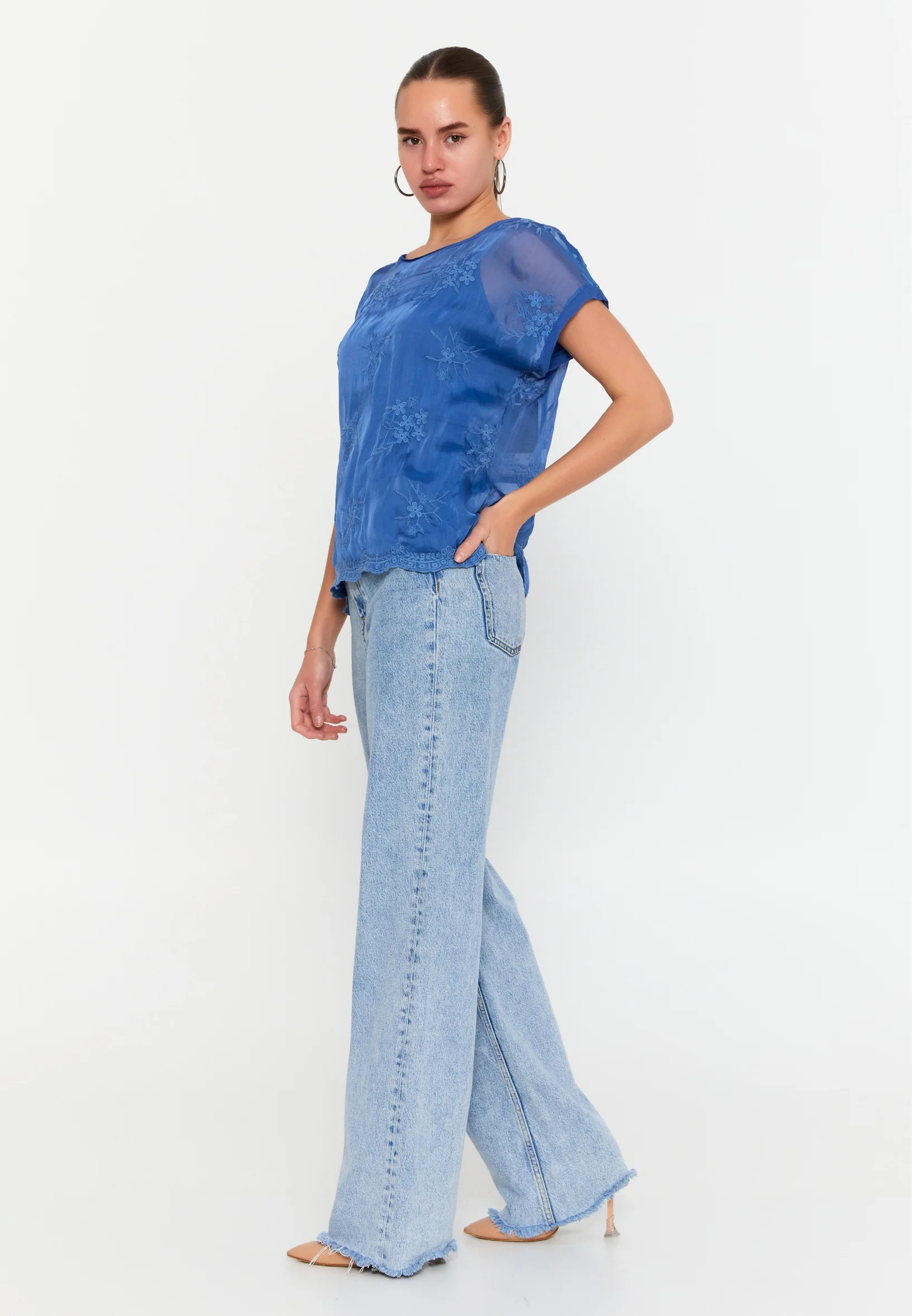 Short Sleeve Solid Color Regular Blouse esl48106 - Image 12
