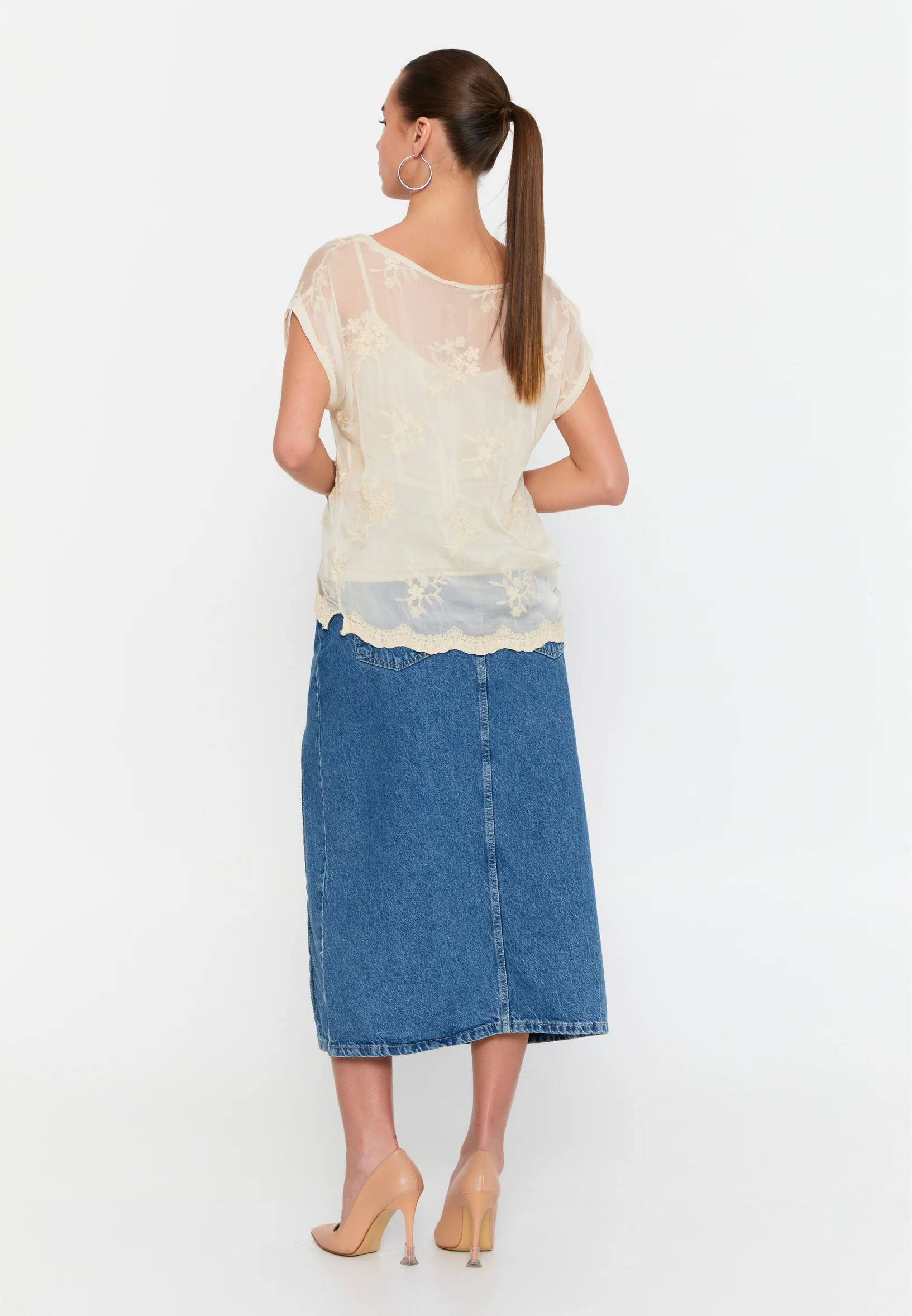 Short Sleeve Solid Color Regular Blouse esl48106 - Image 3