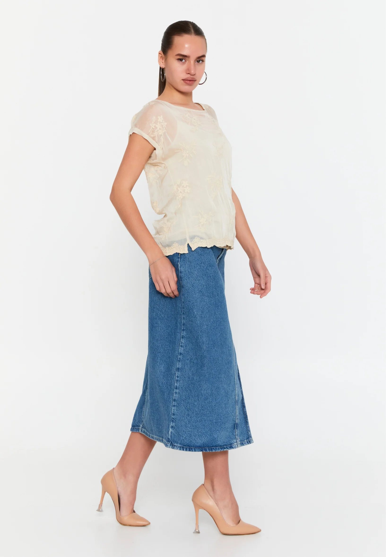 Short Sleeve Solid Color Regular Blouse esl48106 - Image 4