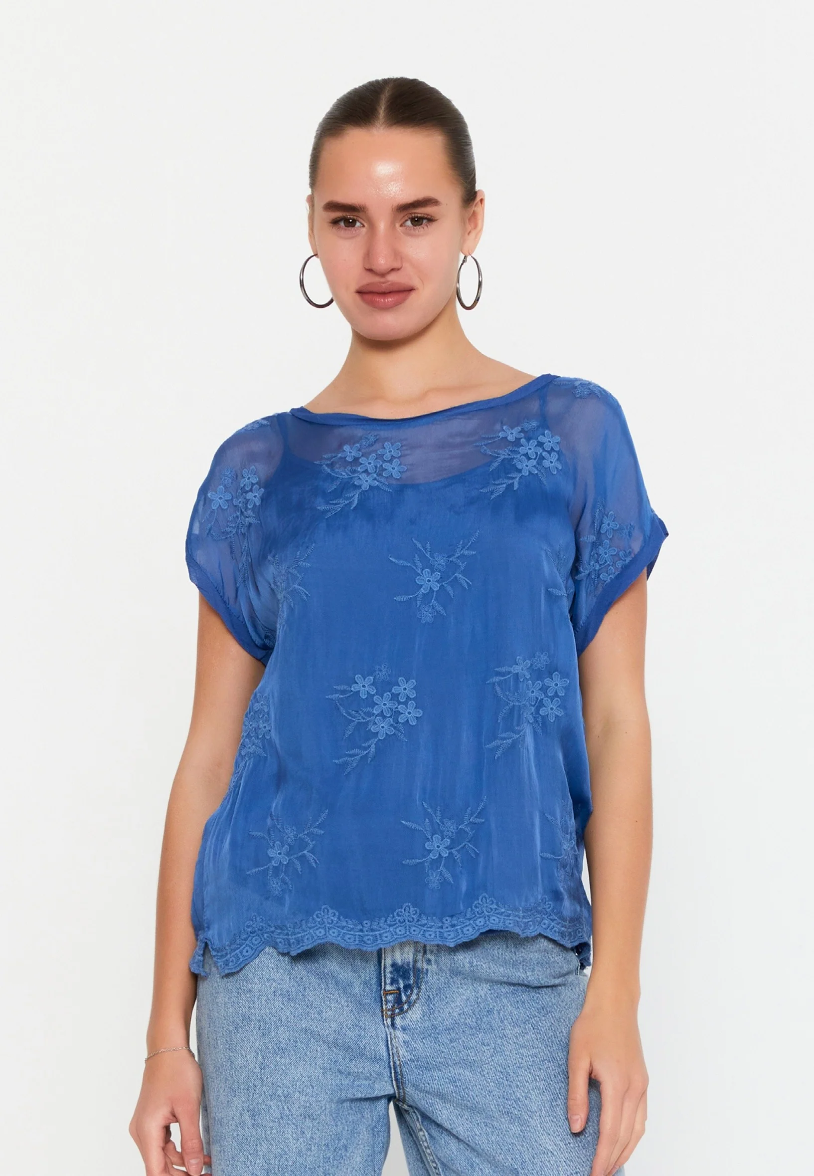 Short Sleeve Solid Color Regular Blouse esl48106 - Image 9