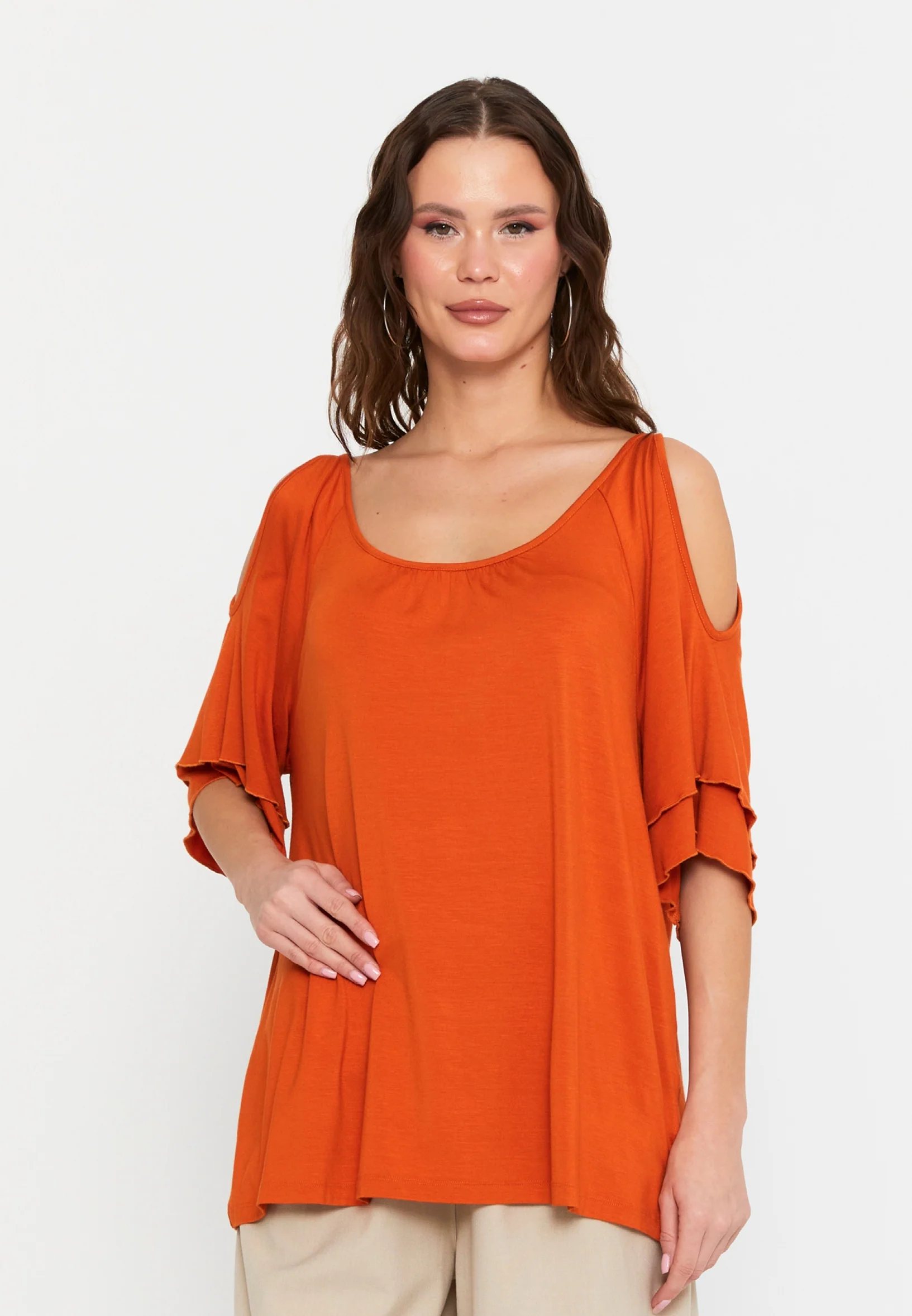 Short Sleeve Solid Color Regular Blouse faiu36024-1