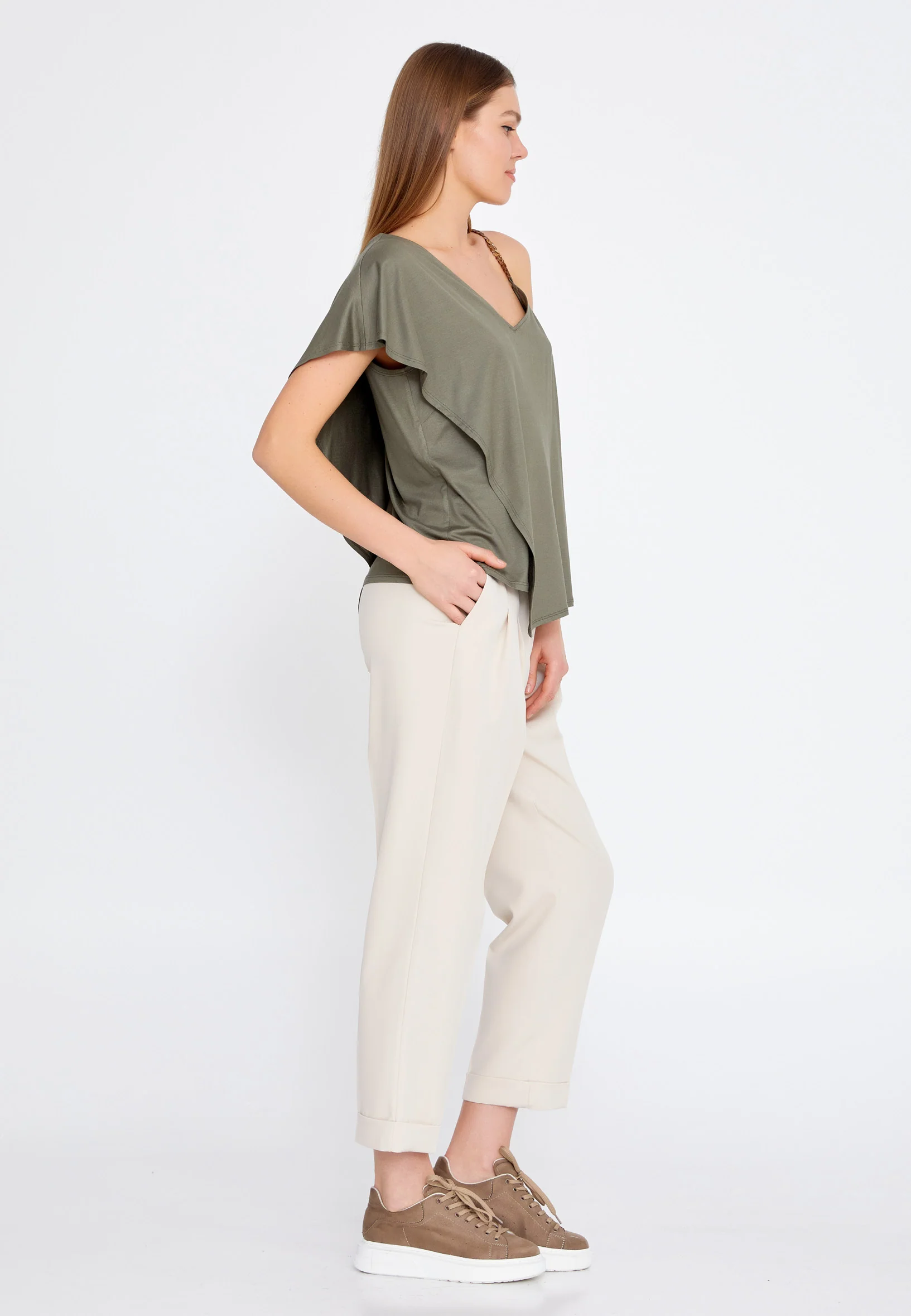 Short Sleeve Solid Color Regular Blouse kmy22s10918 - Image 7