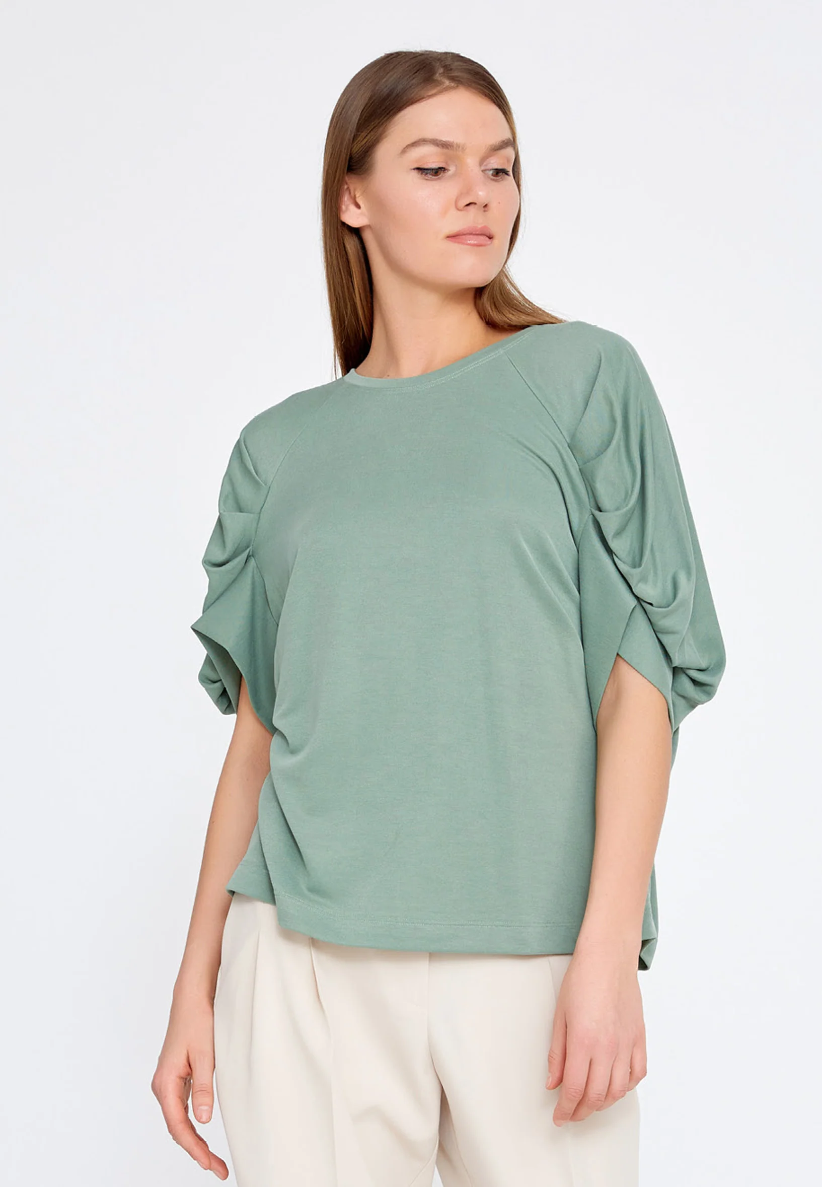 Short Sleeve Solid Color Regular Blouse kmy22s10924 - Image 5