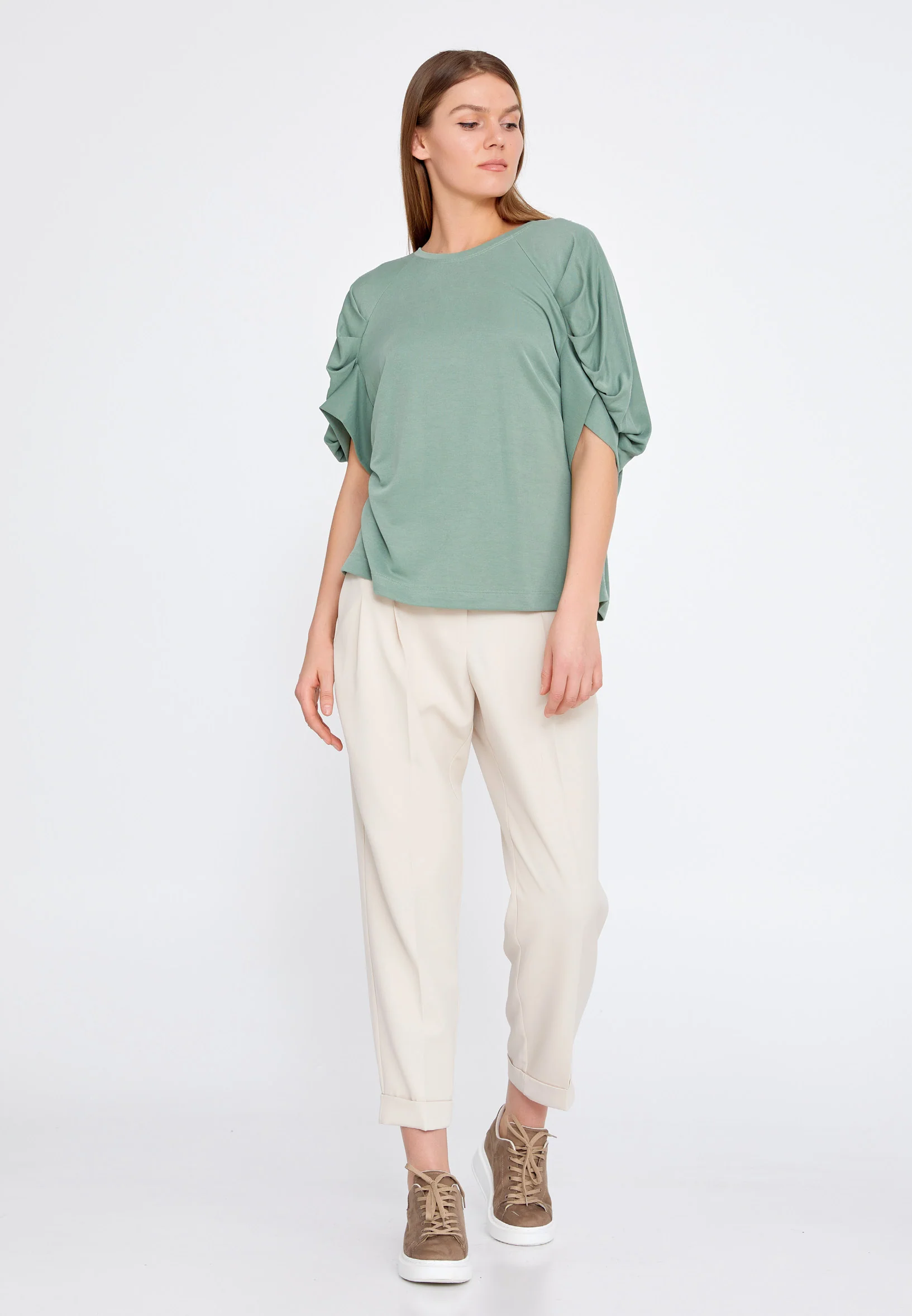 Short Sleeve Solid Color Regular Blouse kmy22s10924 - Image 6