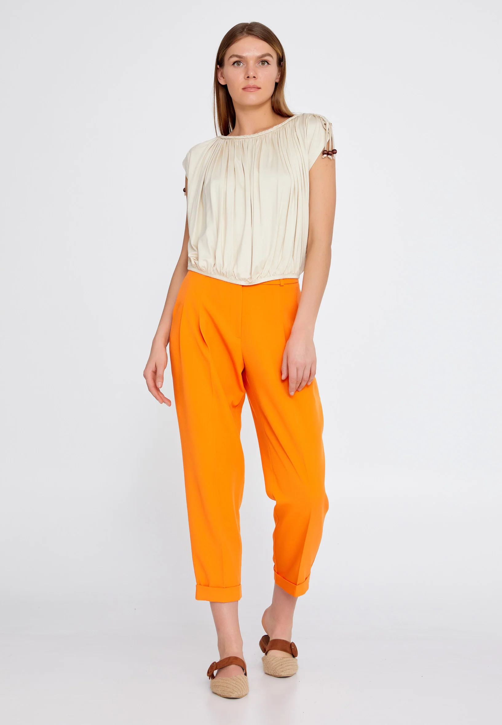 Short Sleeve Solid Color Regular Blouse kmy22s10925 - Image 2