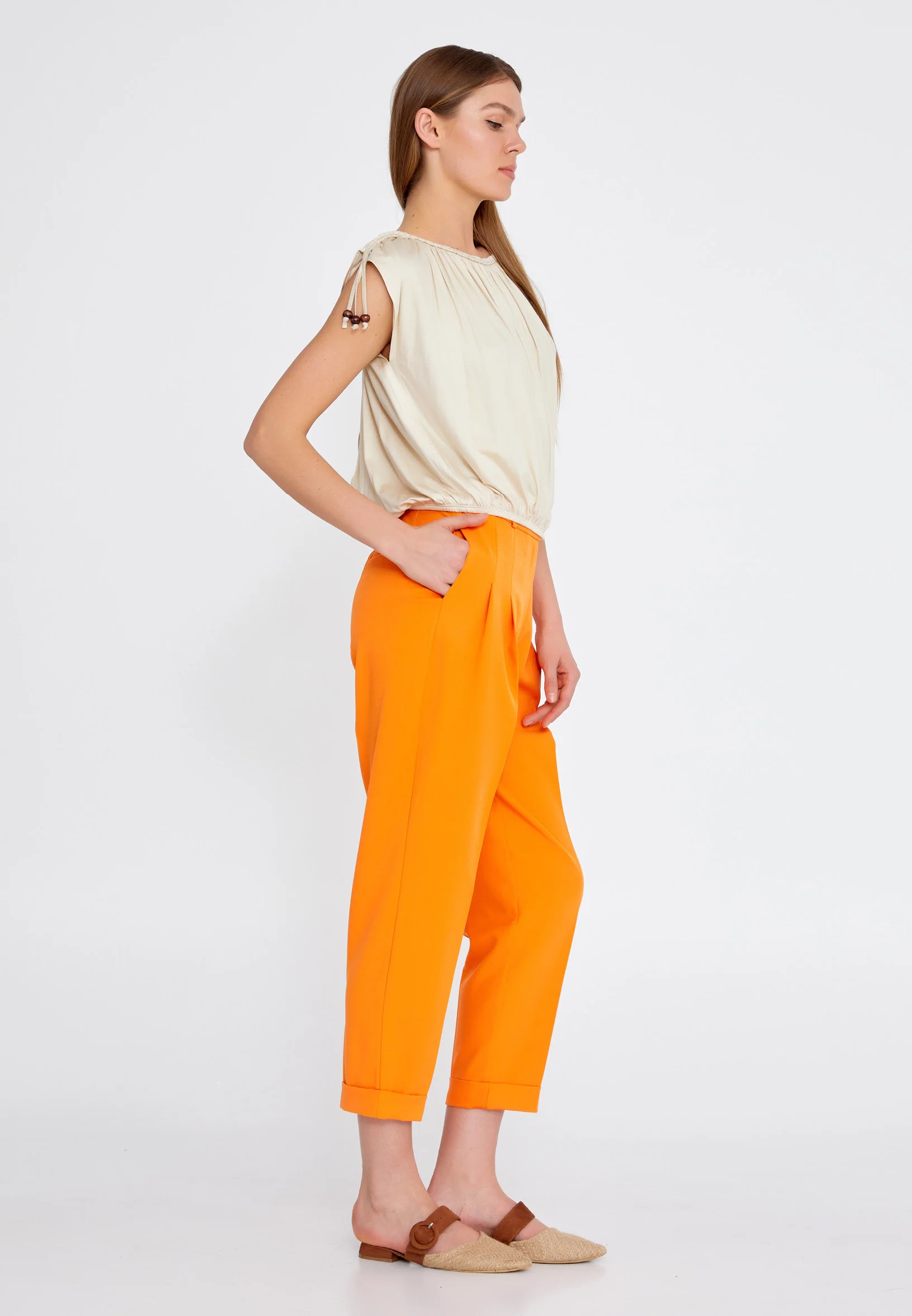 Short Sleeve Solid Color Regular Blouse kmy22s10925 - Image 3