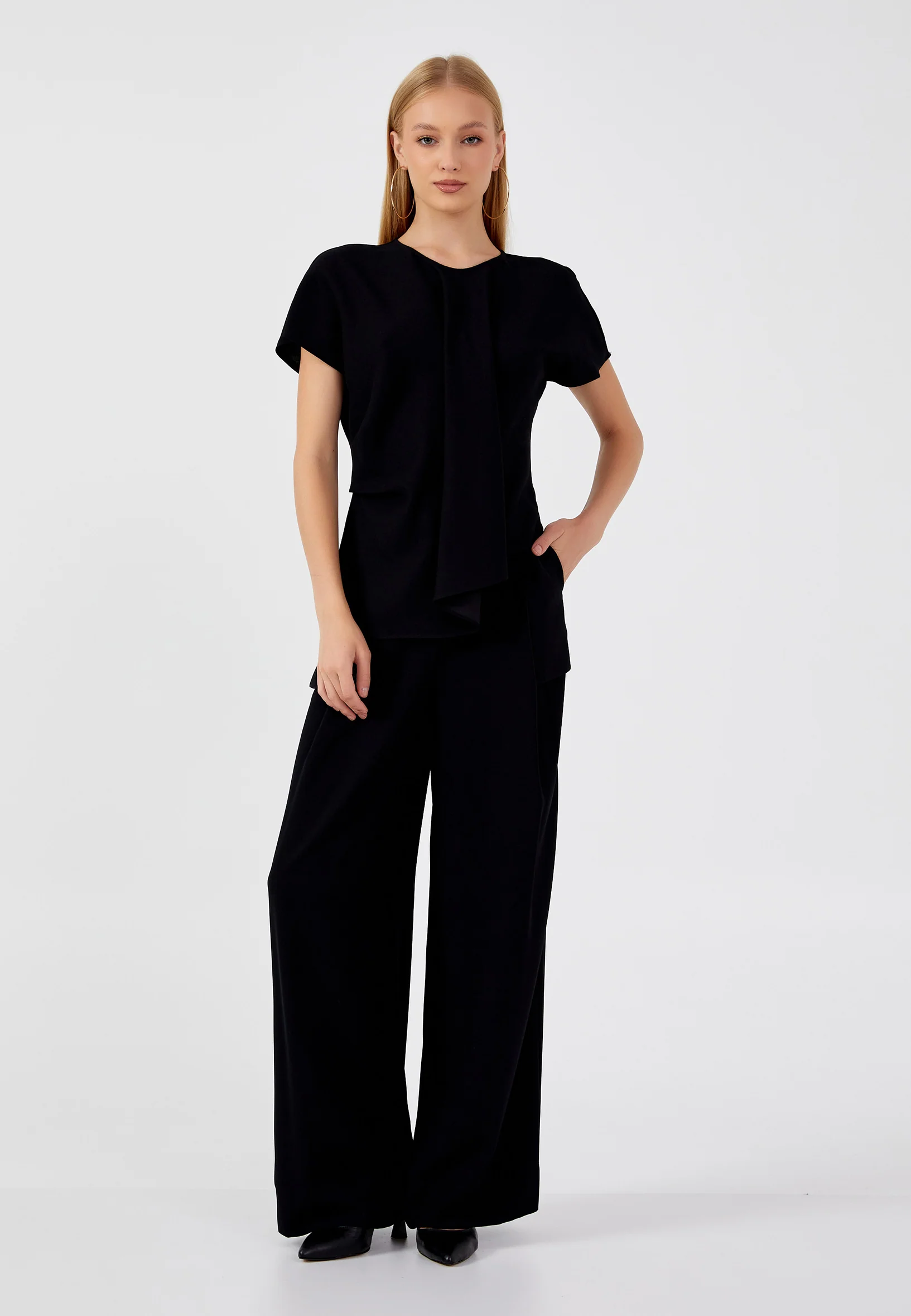 Short Sleeve Solid Color Regular Blouse kmy24y10417 - Image 2