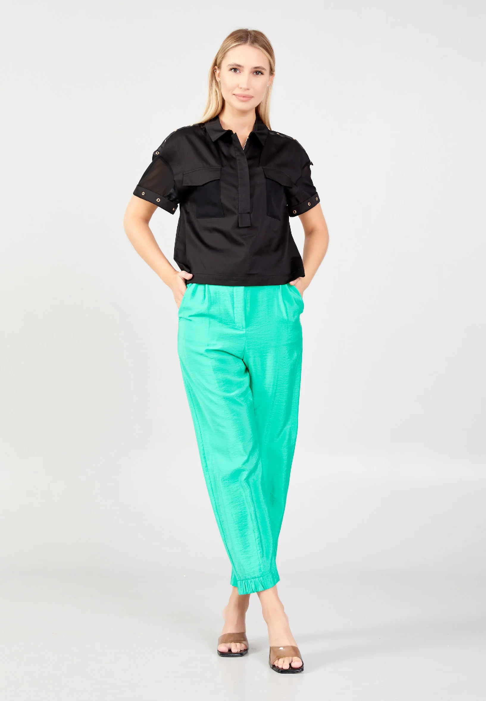 Short Sleeve Solid Color Regular Blouse shu23sy04007 - Image 2