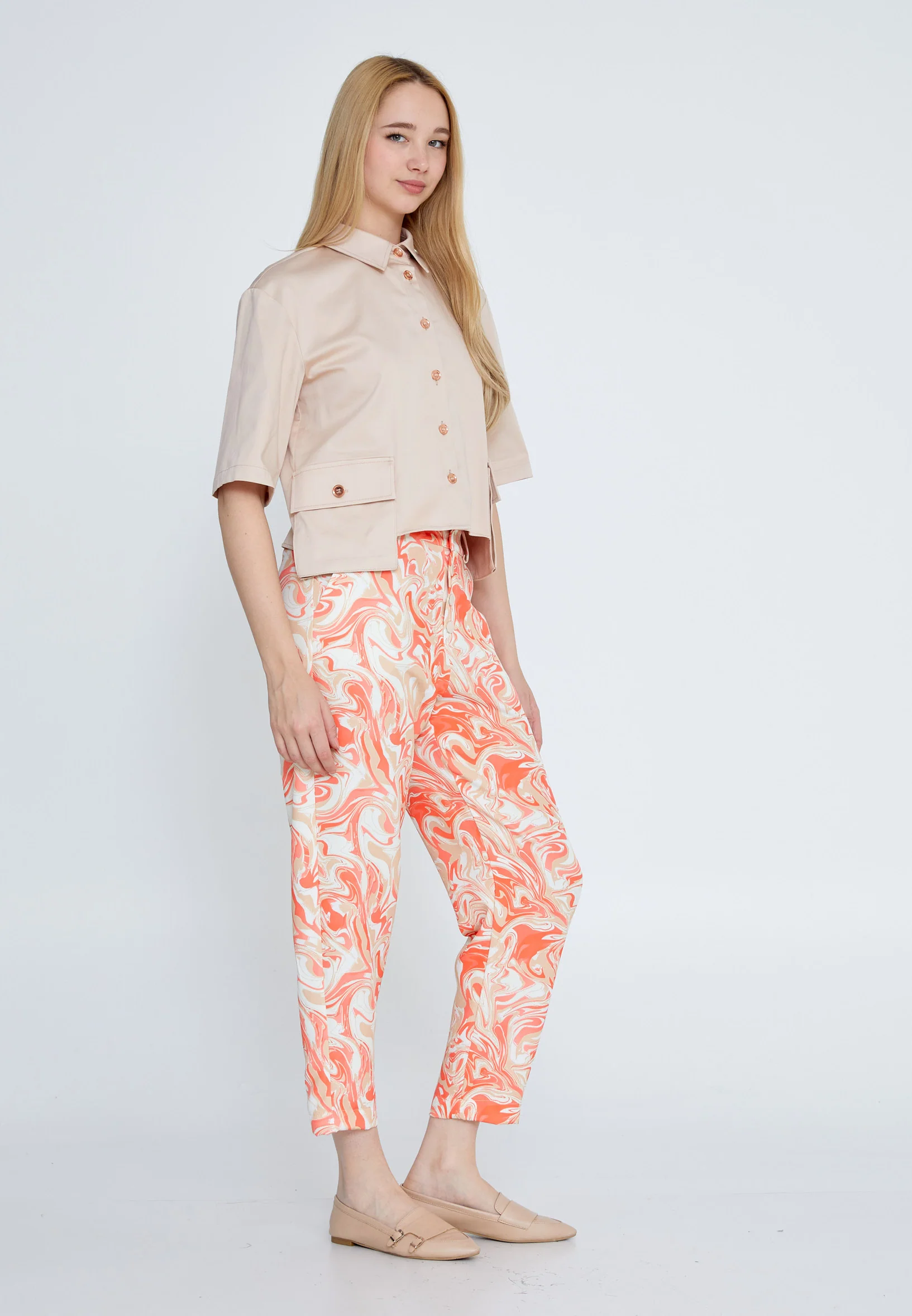 Short Sleeve Solid Color Regular Blouse yza24y2029 - Image 4